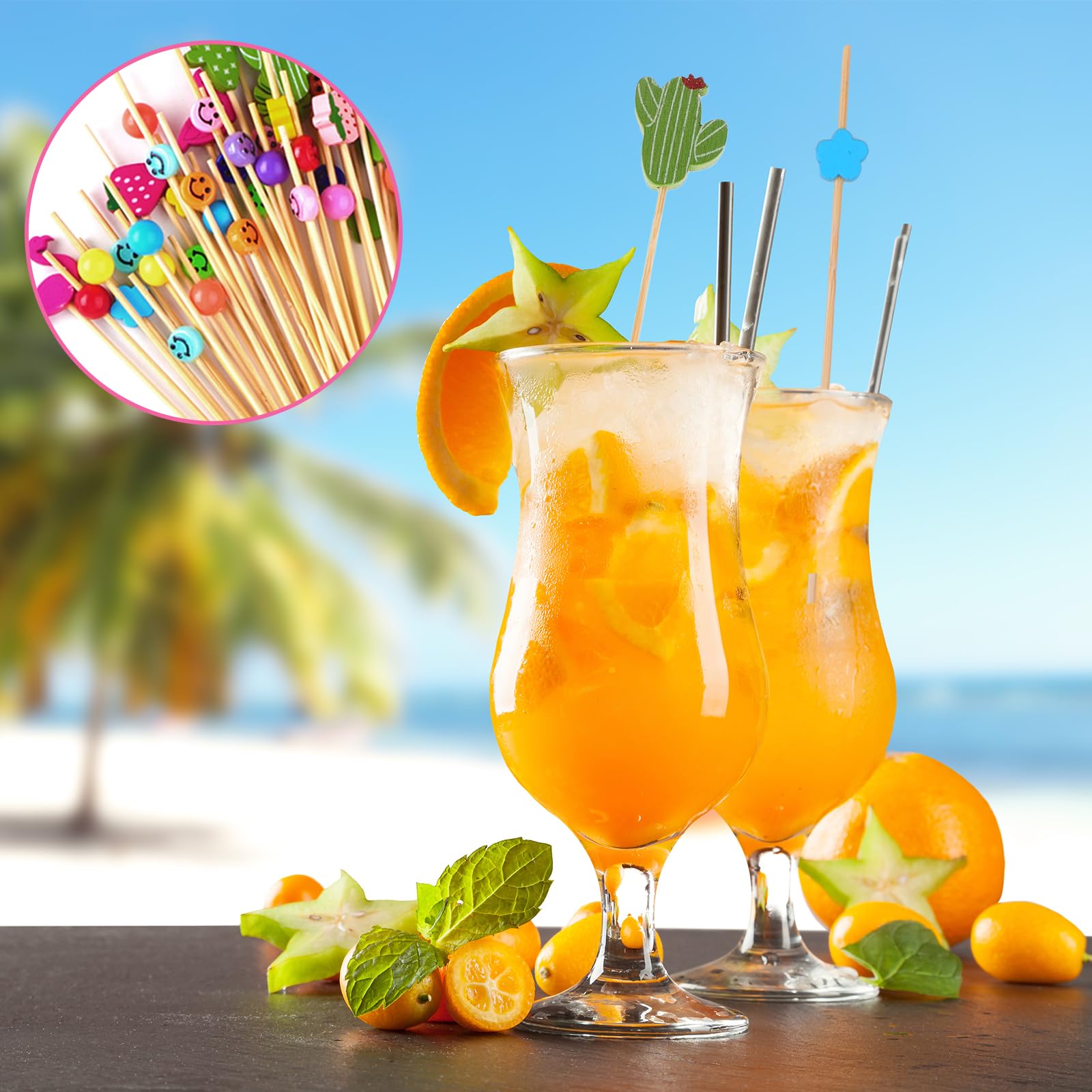 200 Piezas Palos de Cóctel de Madera, 15cm Pinchos de Comida para Dedos | Getyjoe Palillos para Aperitivos Decorados, para Cócteles Aperitivos Frutas Postres Artículos de Fiesta