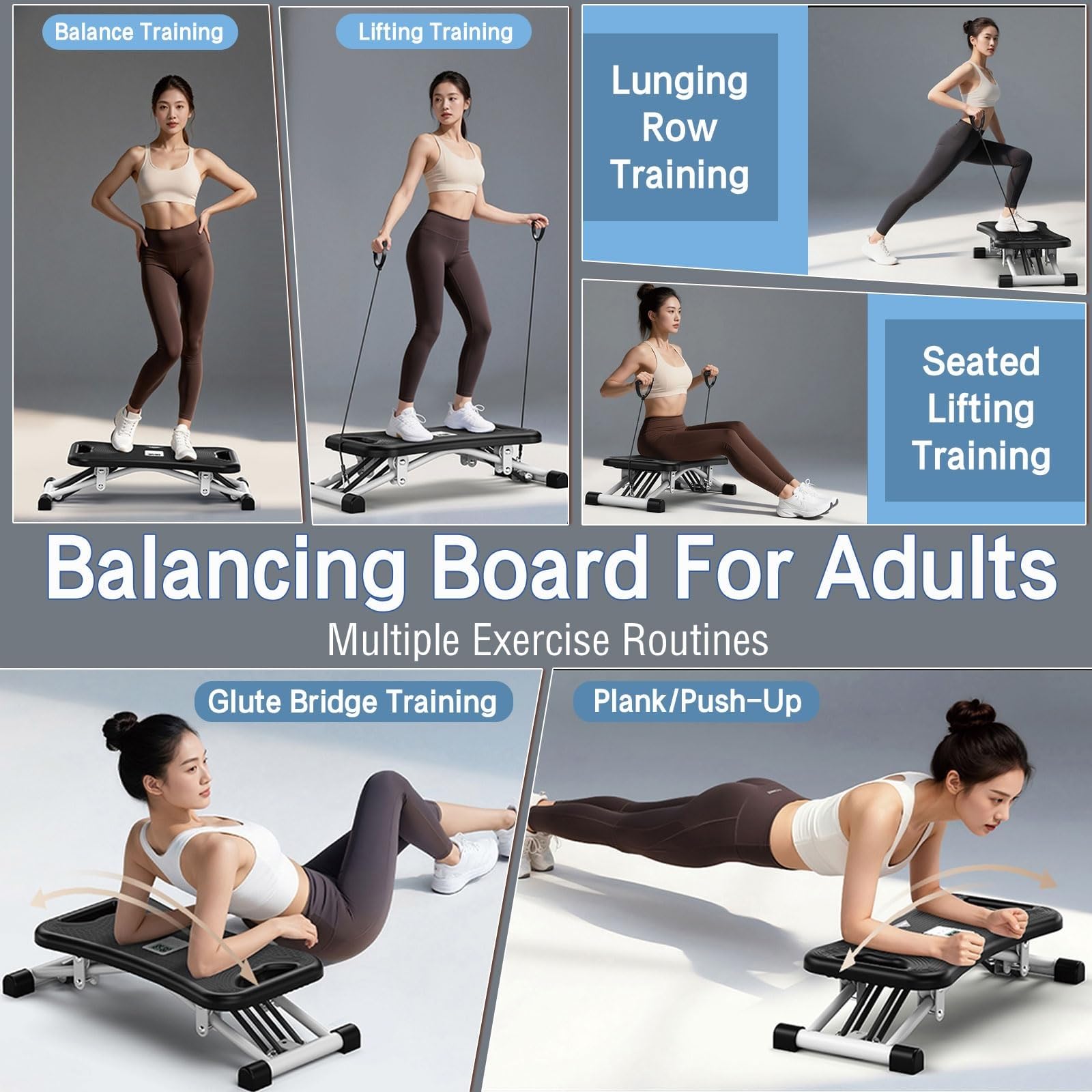 Slide Stepper Balance Board z taśmami oporowymi – podstawowy trener do treningów domowych, sprzęt do ćwiczeń całego ciała z monitorem LCD, regulowane poziomy i duża pojemność