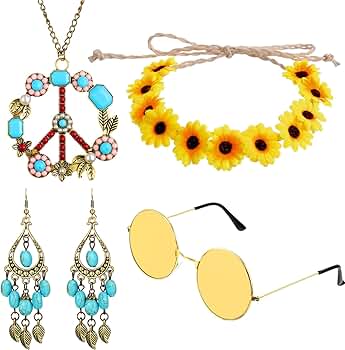 Hippie Accessories 6 Pieces Hippie Accessory Set Includes Peace