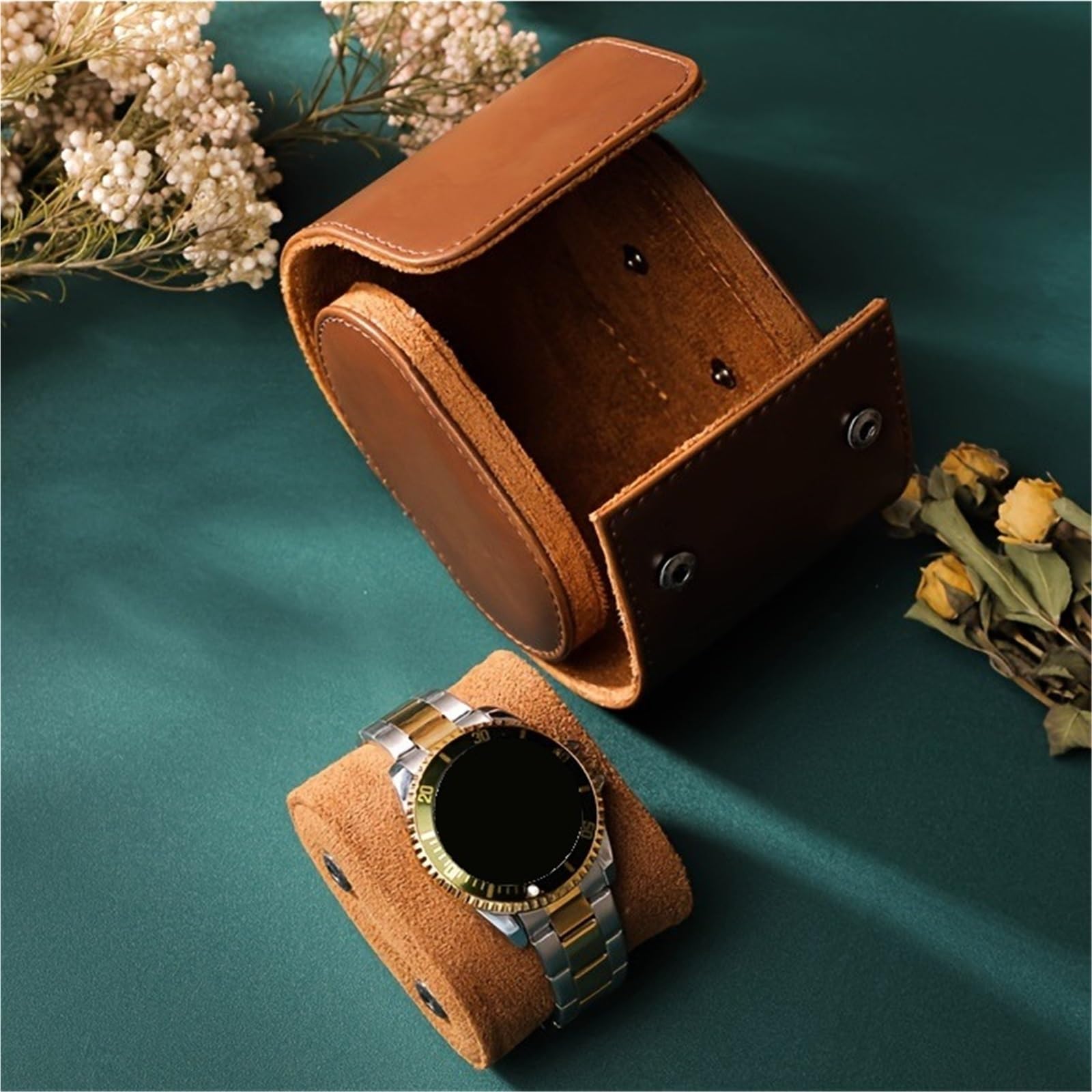 Estuche de viaje for relojes con 3 ranuras, organizador de relojes de piel sintética, for hombres y mujeres.(3 green)