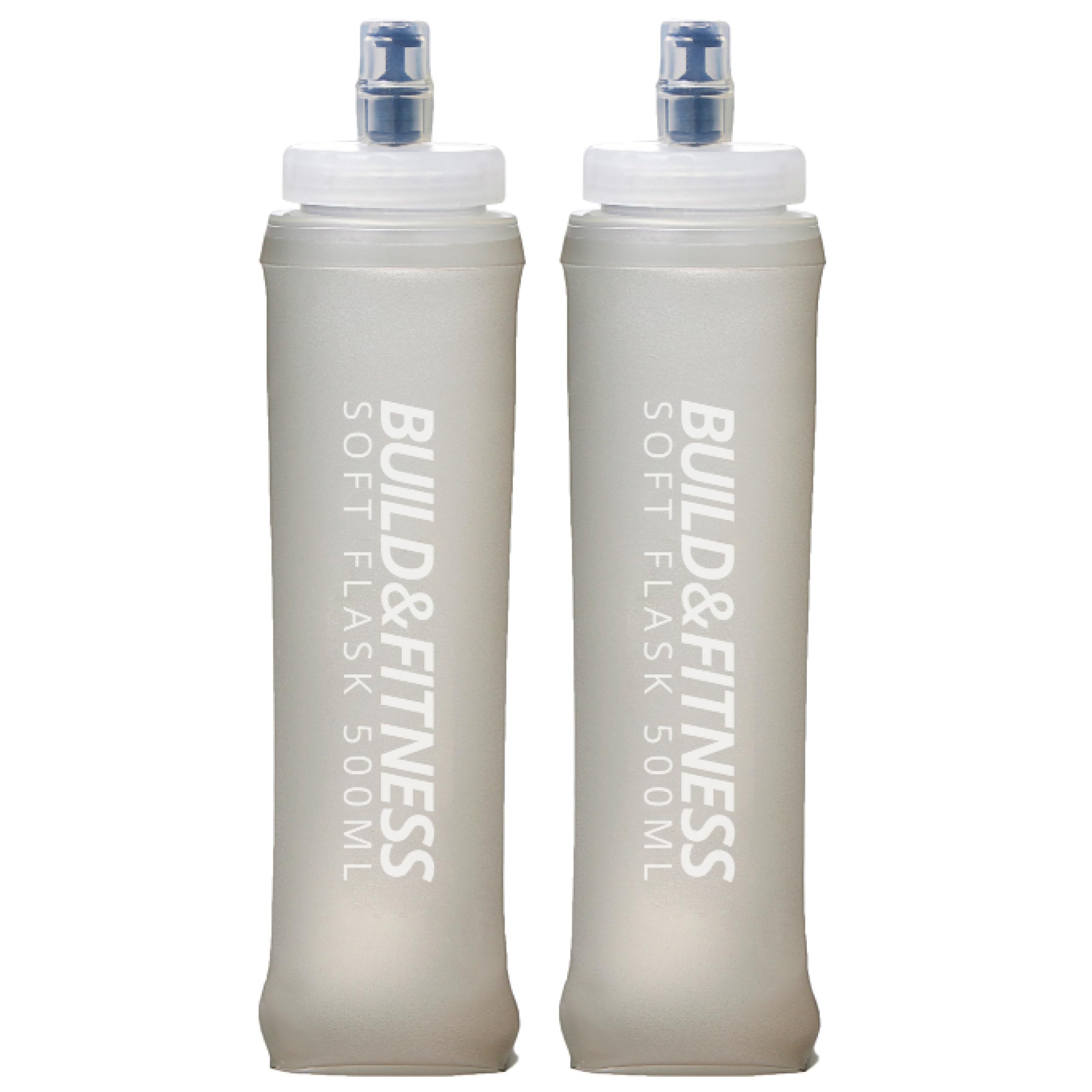 Build & Fitness Grey Soft Water Bottle 2 Pack - 500Ml / 350Ml. Collapsible Soft Flask, Leakproof, Tpu, Bpa Free, Easy To Clean & Lightweight. Use In Hydration Vests, Running Belts