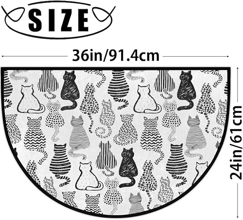 Miniatura 2 de Apular Tapete semicircular de 30 x 18 pulgadas, divertido tapete semicircular a rayas negras y blancas con diseño de gato a rayas blancas y negras