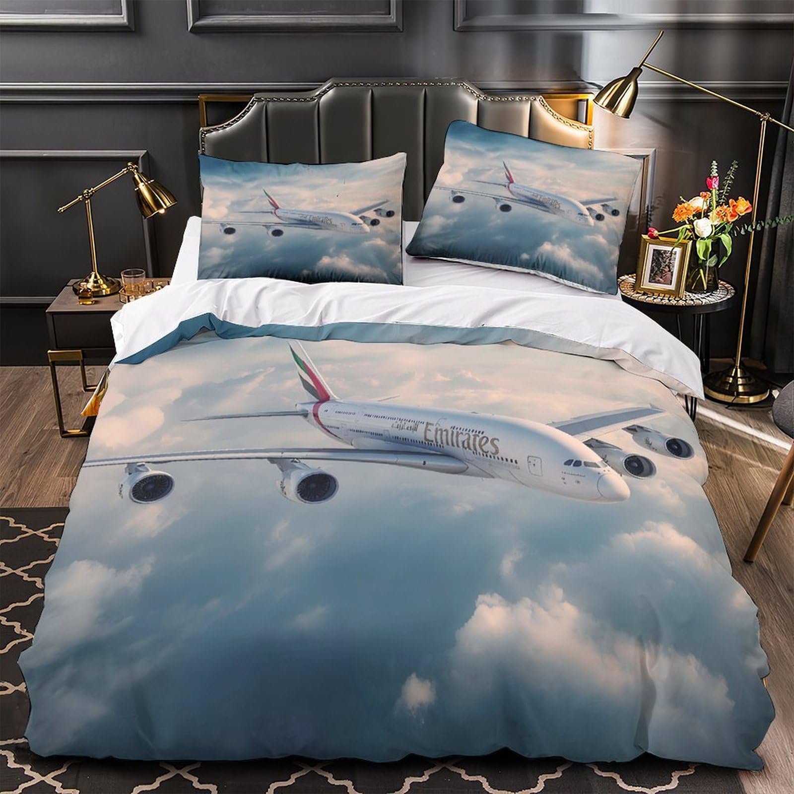 Housse de couette 260x220 avion entretien facile lit grand format