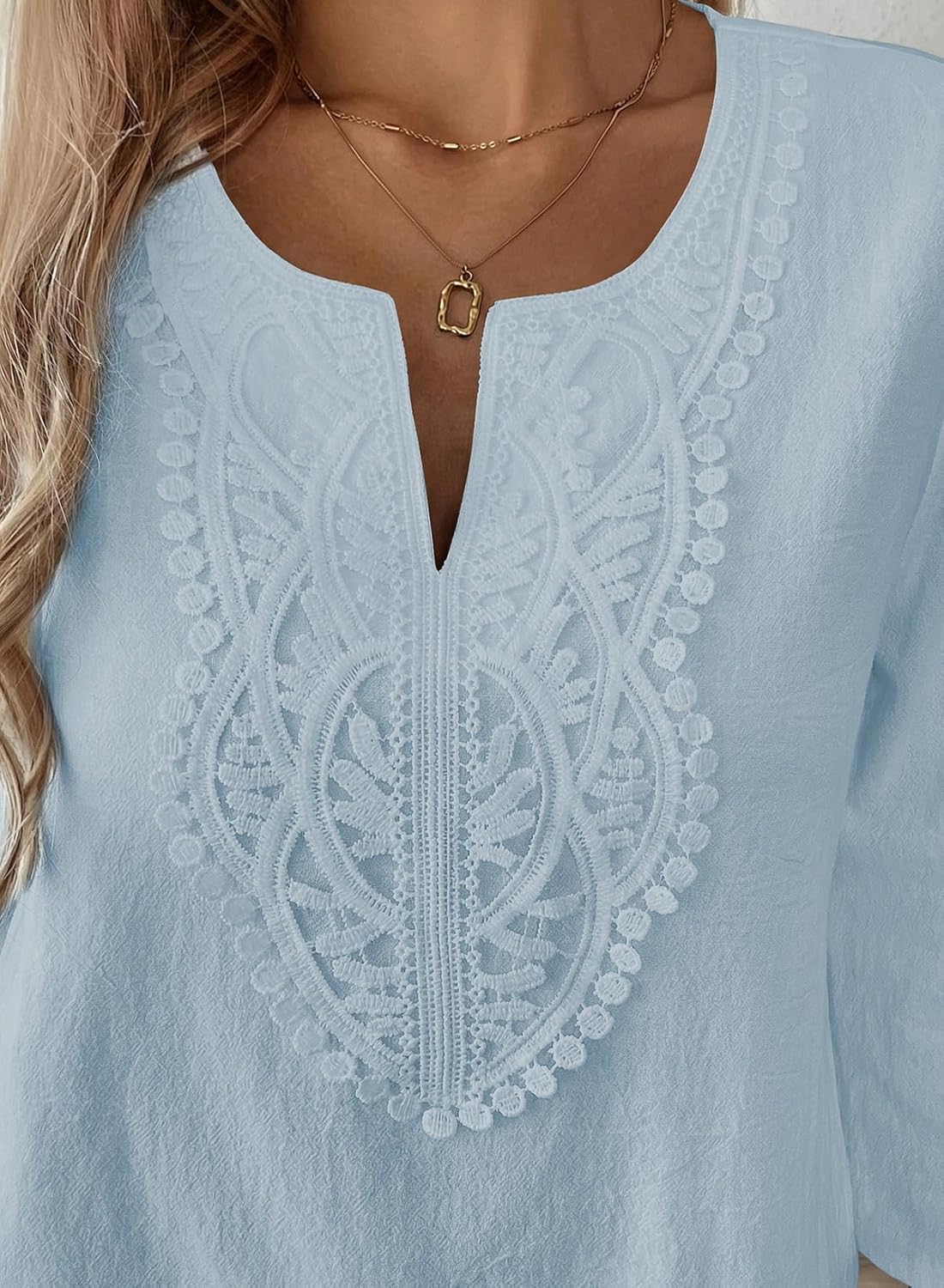 EVALESS Boho Tops for Women Blouses Dressy Casual V Neck 3/4 Sleeve Shirts Spring Outfits Trendy Vacation Clothes - Image 5