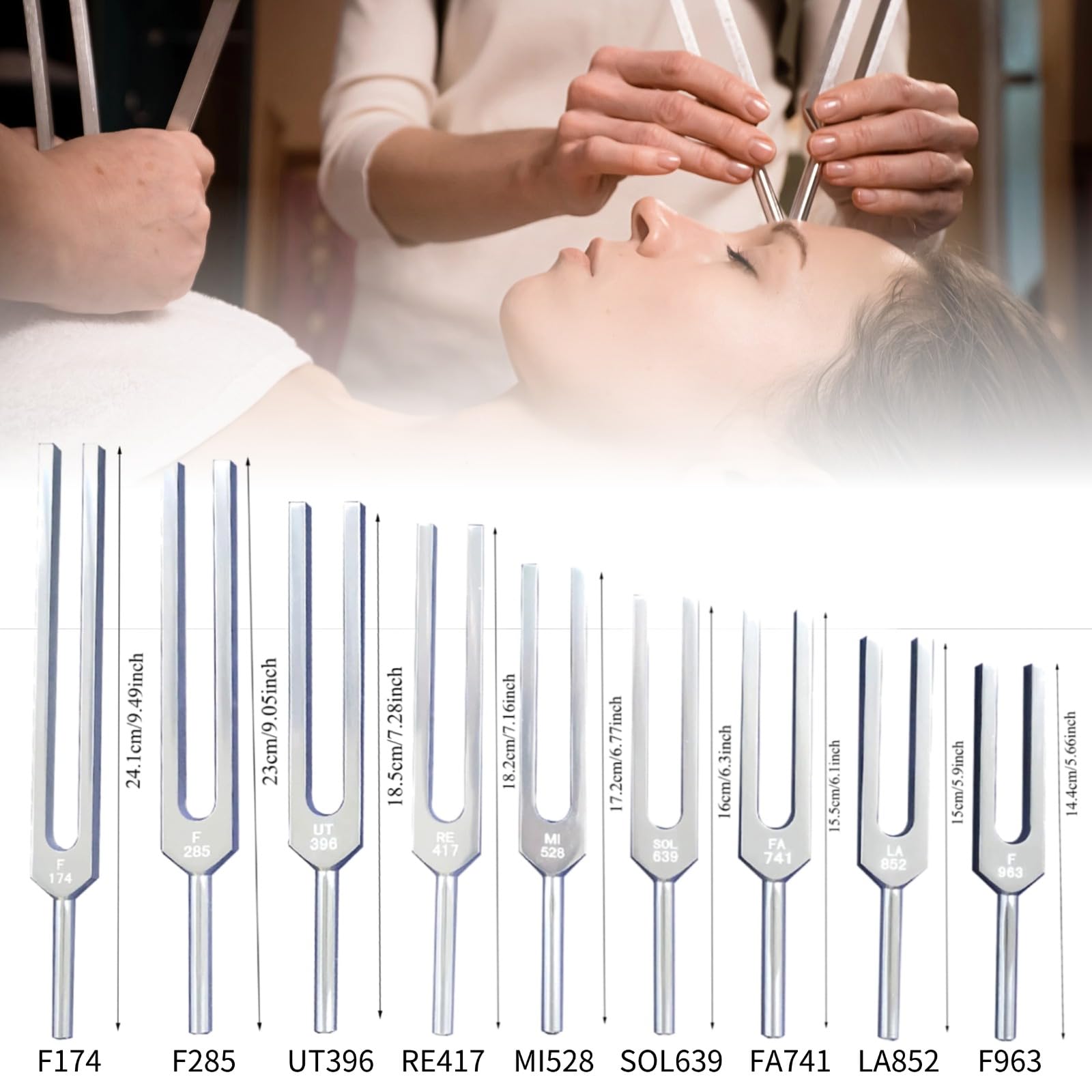 Stimmgabeln für Heilung, 9 Stück, Aluminiumlegierung, Chakra-Heilung, Musik-Stimmgabel (174/285/396/417/528/639/741/852/963Hz) mit Reflexhammer für Chakra, Heilung, Klangtherapie, DNA-Reparatur