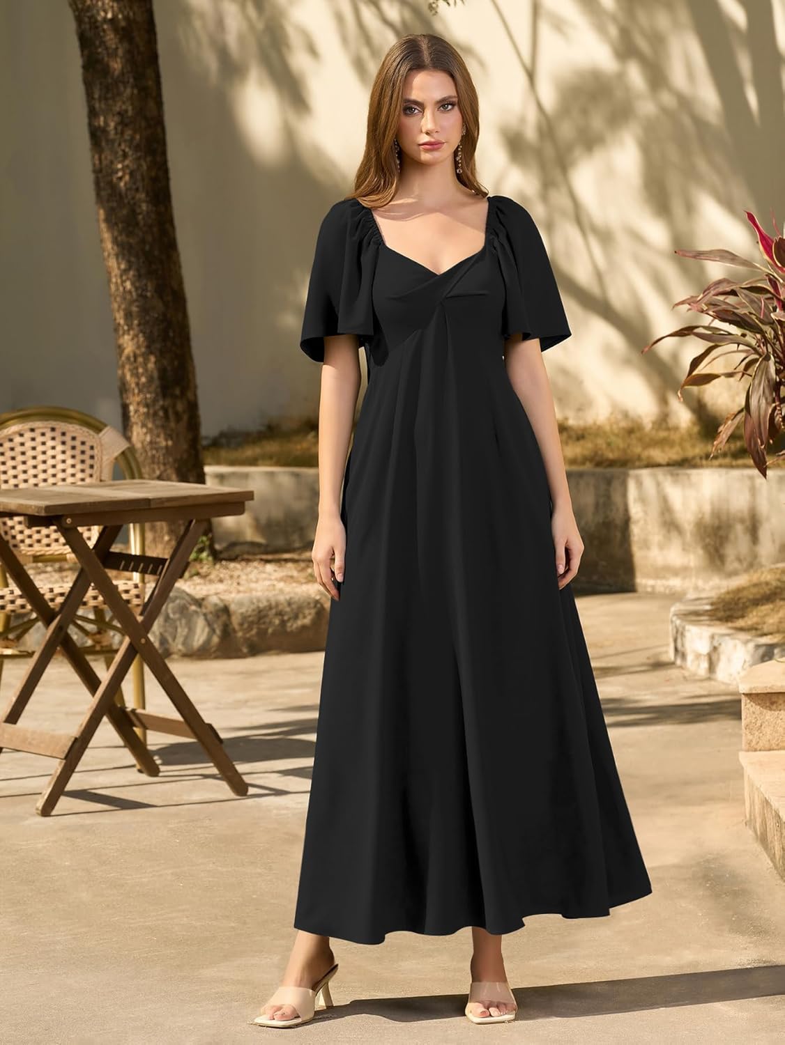 KUTUMAI Summer Maxi Dresses for Women 2025 V Neck Short Sleeve Bow Tie Flowy Long Formal Wedding Guest Dress with Pockets - Image 4