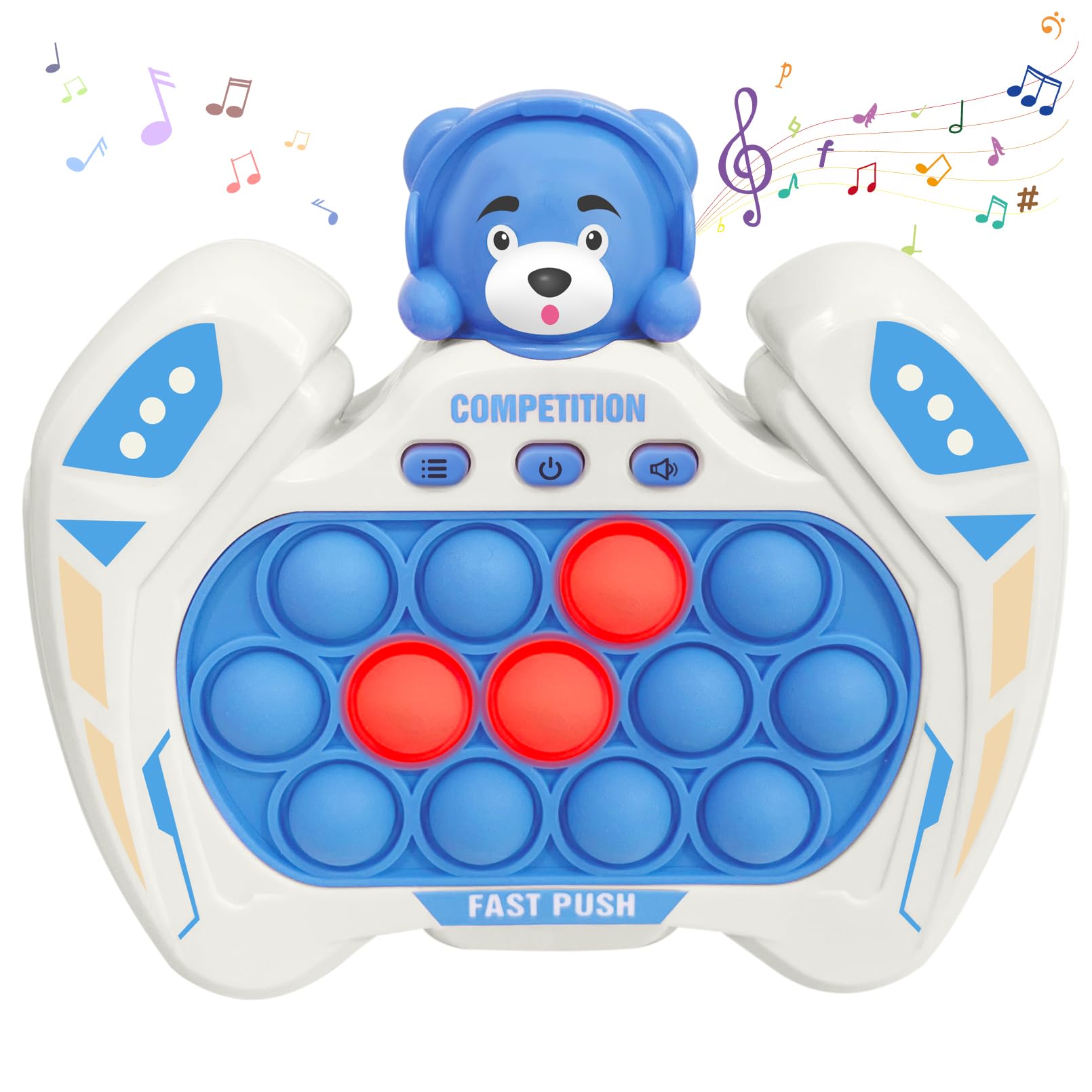 Pop Quick Push Game Console Fidget Toys Light Up Handheld Puzzle Press Popping Toy for Kids Adult Blue Bear