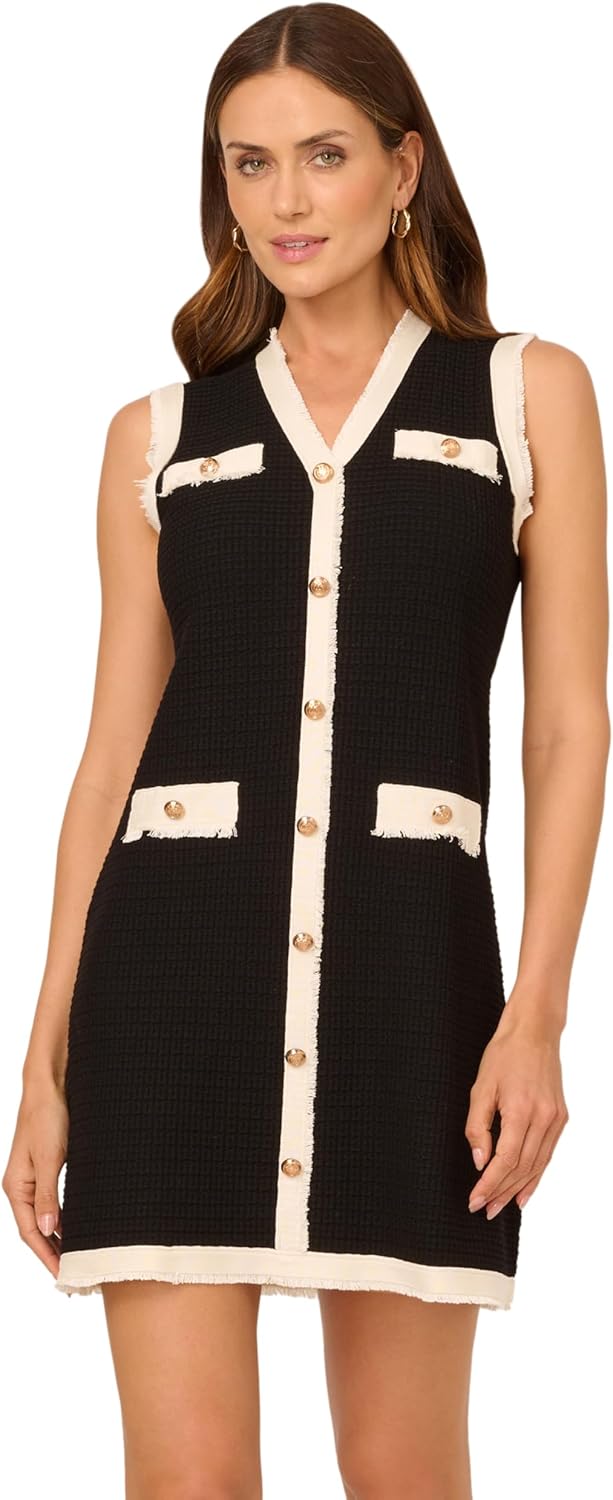 Adrianna Papell Womens Waflle Textured Sleeveless Knee Length Sweater Dress