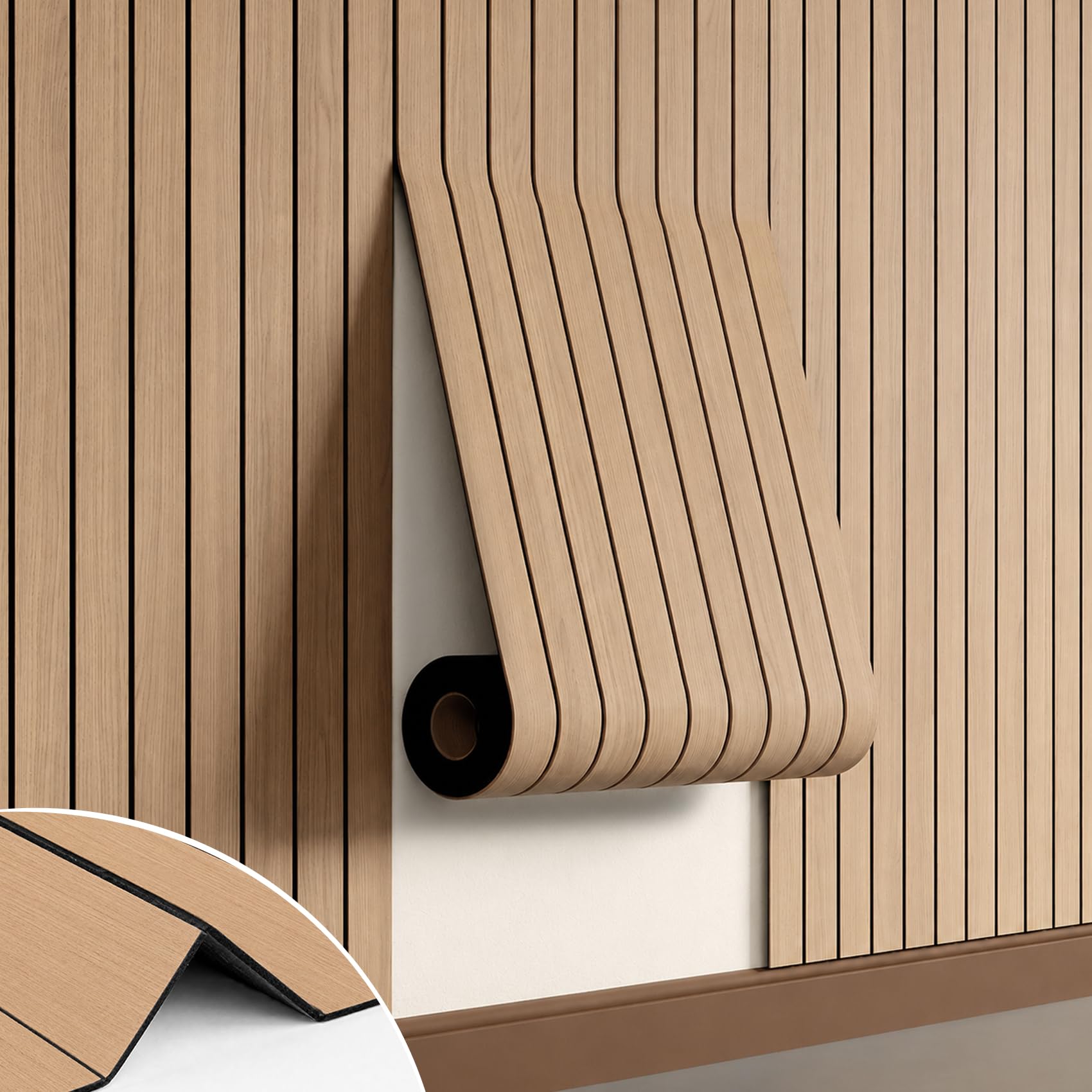 Photo 1 of Hrboat Peel and Stick PVC Slat Wall Panel, 3D Faux Oak, 15.8" x 118"