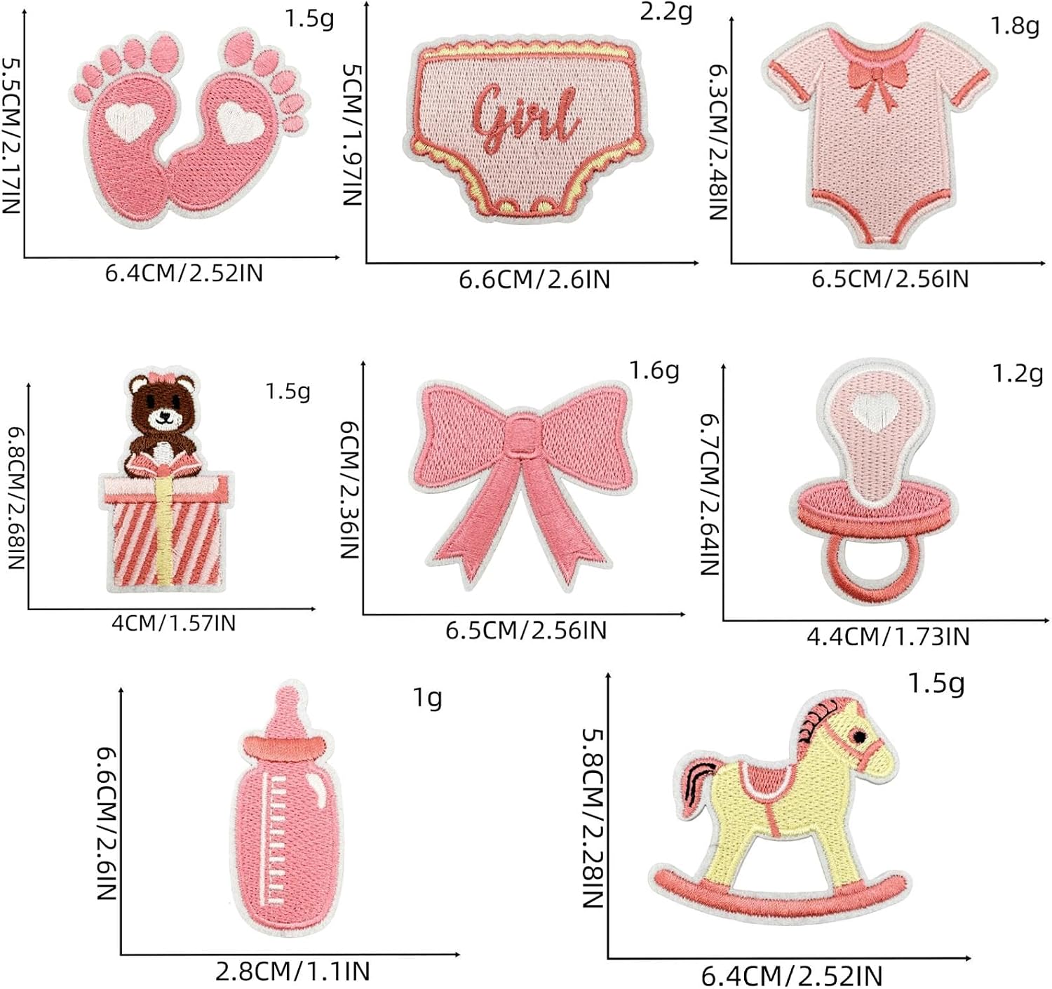 8PCS Baby Girl Iron on Patches, Blue Cartoon Infant Pacifier Bottle Embroidered Patches for Clothes, Custom Gift Footprint Applique for Backpacks,Jeans,Clothes,Dresses,Hats,Jackets,Clothes DIY Craft