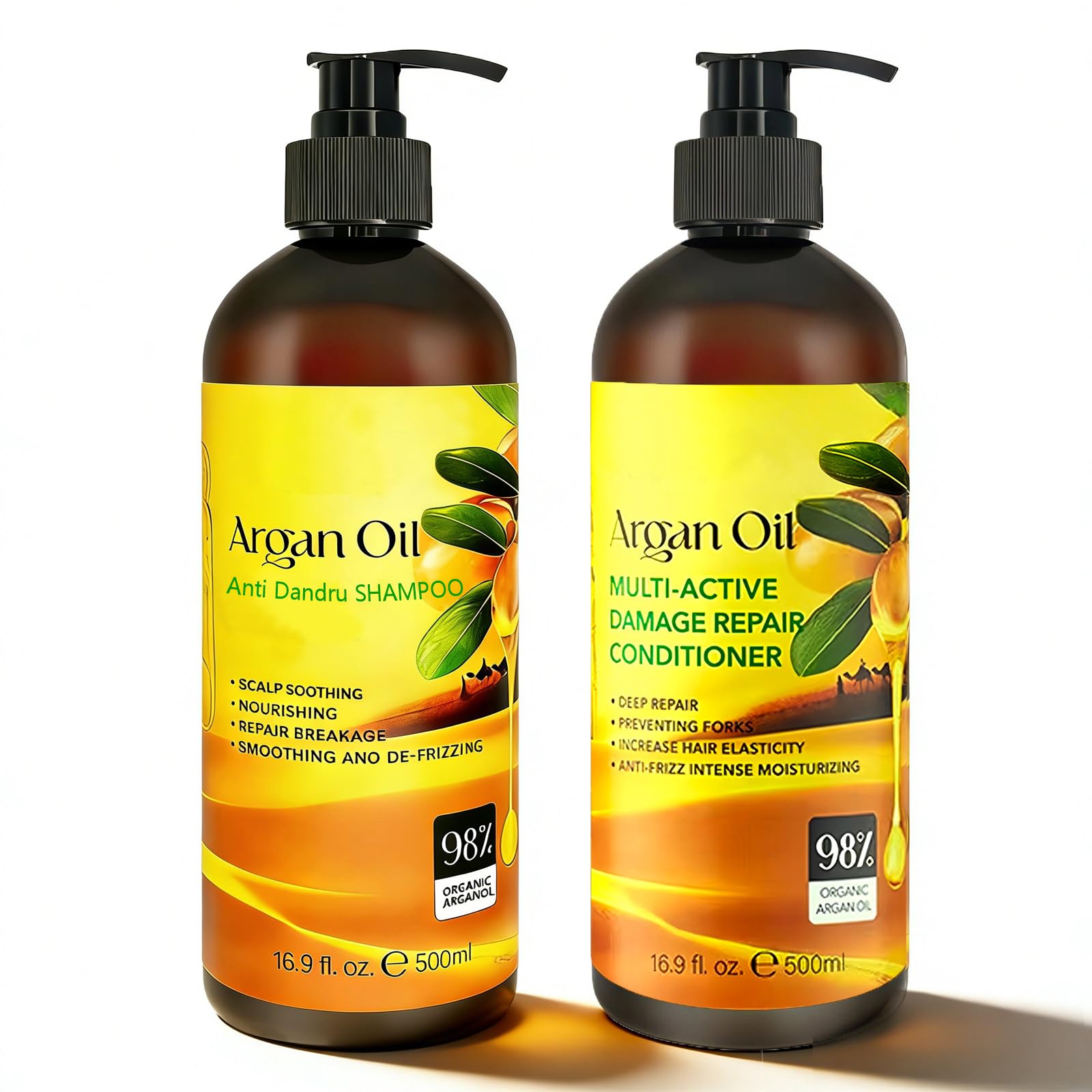Anti Dandruff Shampoo and Conditioner Set, Neem & Argan Oil Kit for Oily Hair & Dry Ends, Clarifying & Hydrating Duo, 2 x 16.9 Fl Oz