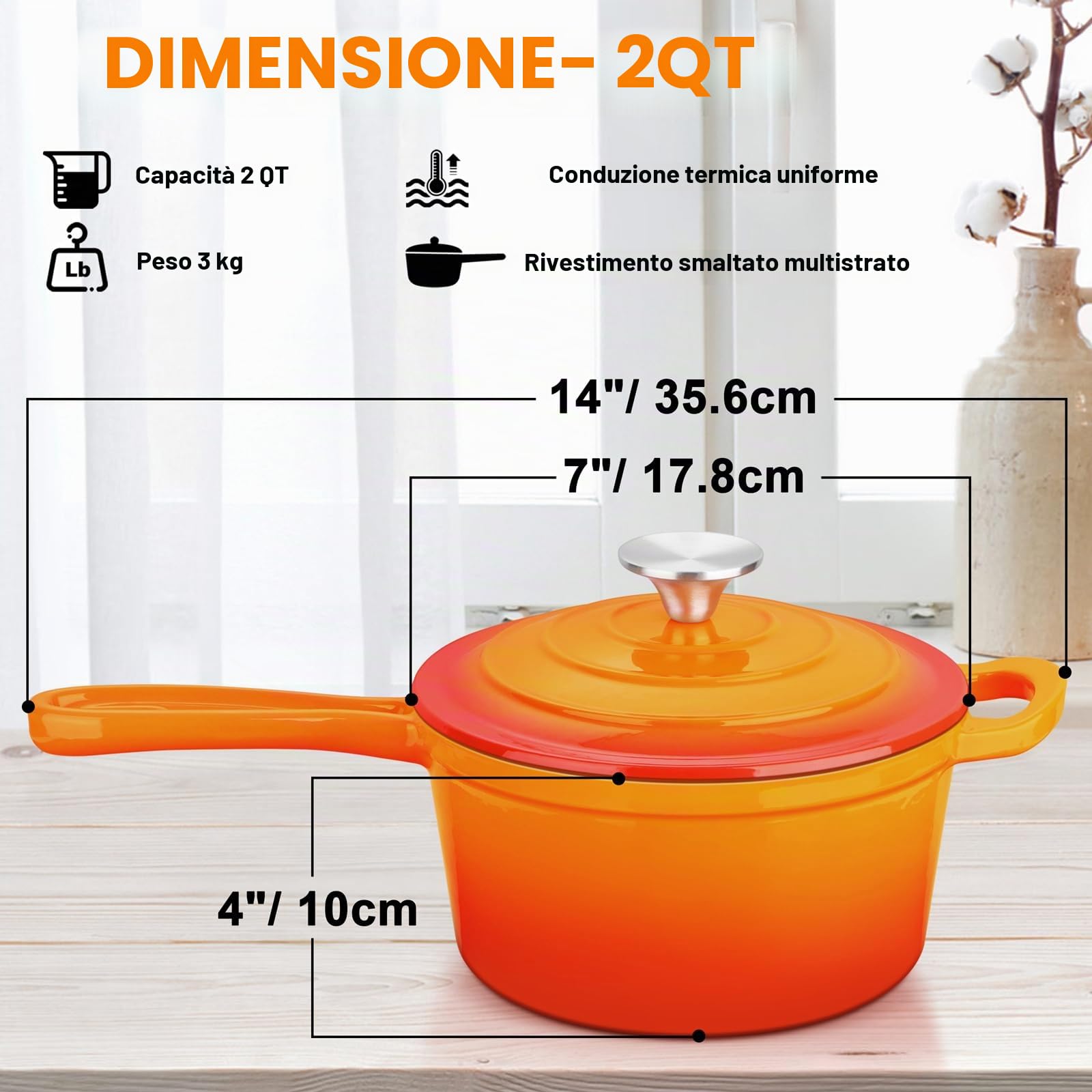 Leonyo Casseruola in ghisa smaltata con coperchio, casseruola da 2 litri con coperchio, piccola ghisa smaltata, pentole da cucina olandese per tutti i tipi di fornelli per la produzione di