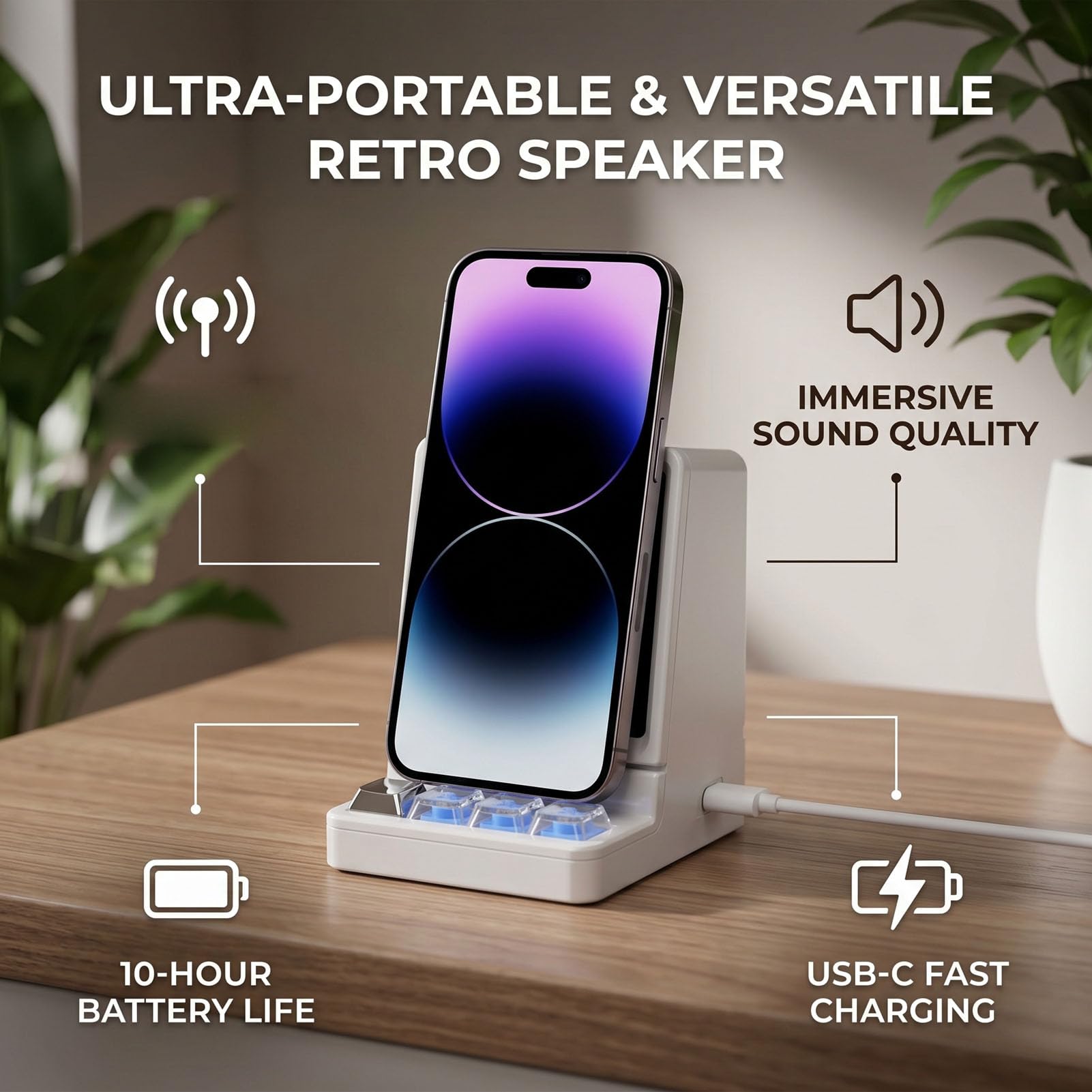Tonysa Altoparlante Bluetooth Portatile a Forma di Computer, Wireless, retrò, da Scrivania, con Bluetooth 5.3, 10 Ore di Riproduzione, Ricarica Rapida Tramite, Ideale per Casa,