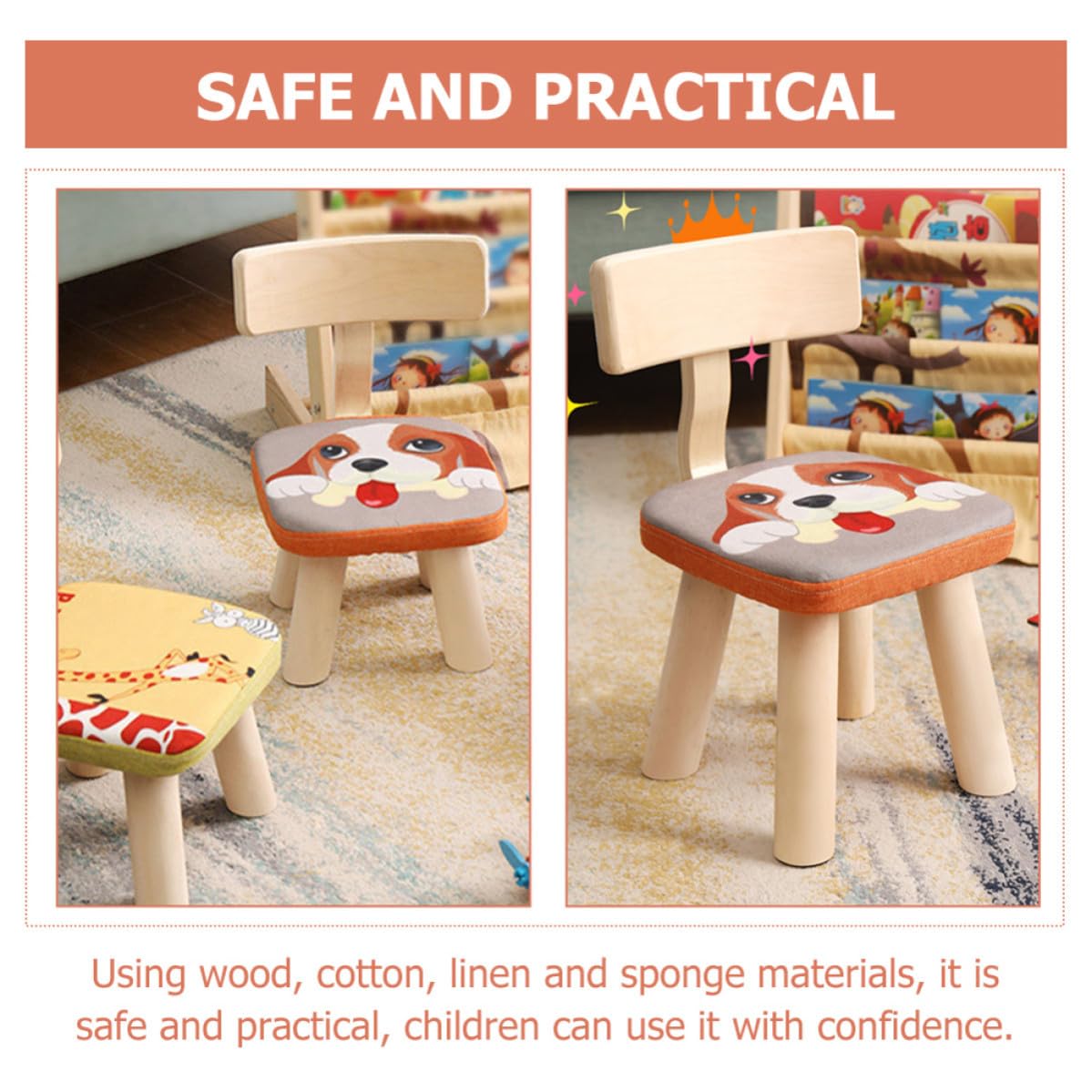 Didiseaon Rialzo Sedia per Schienale in Legno Resistente, Imbottitura in Cotone Lino e Spugna, Design a Motivo Cucciolo per Camera da Letto e Stanza Lettura