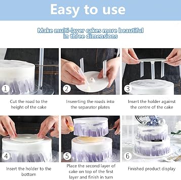5 Pieces Cake Separator Plates Stands, Cake Base with 15 Pieces Plastic Cake Dowels Rods, Reusable for Tiered Stacked Cakes, for Wedding Birthday Party Festival.