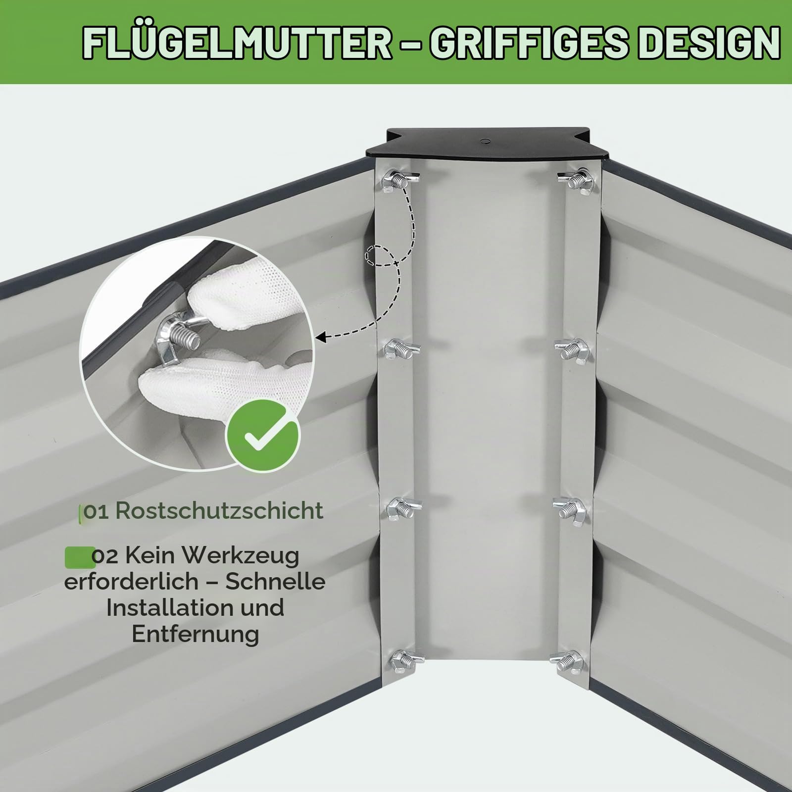 INNO STAGE Verzinktes Hochbeet-Set, 1,8 x 0,9 x 0,3 m, Metall, Hochbeete für den Außenbereich, Stahl-Hochbeet mit Handschuhen für Gemüse und Blumen, Terrasse, Boden, Pflanzkasten (grau, 2 Stück)