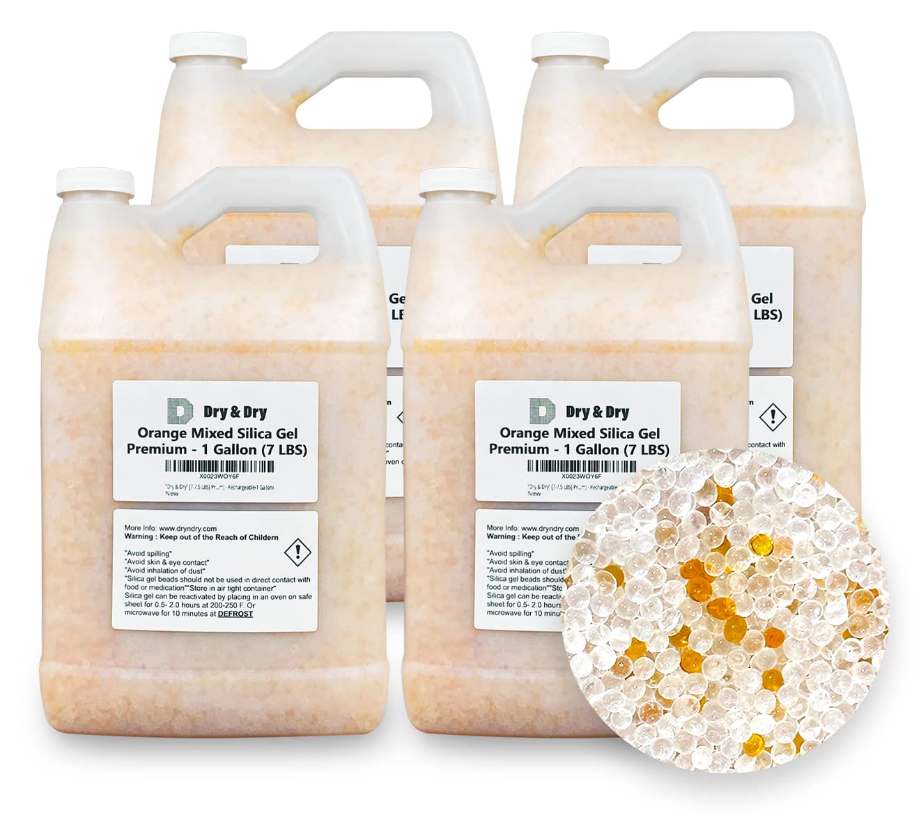 Dry & Dry [7-7.5 LBS] Premium Orange & White Mixed Indicating Silica Gel Desiccant Beads(Industry Standard 2-4 mm) - Rechargeable Silica Gel(1 Gallon)
