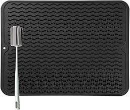 Bibykivn Grand Tapis Egouttoir Vaisselle - Tapis Évier Épais pour Un Séchage Rapide, 40 x 30 cm Tapis de Séchage avec Éponge Brosse, sans BPA, Égouttoir à Vaisselle Pliable - Antidérapant