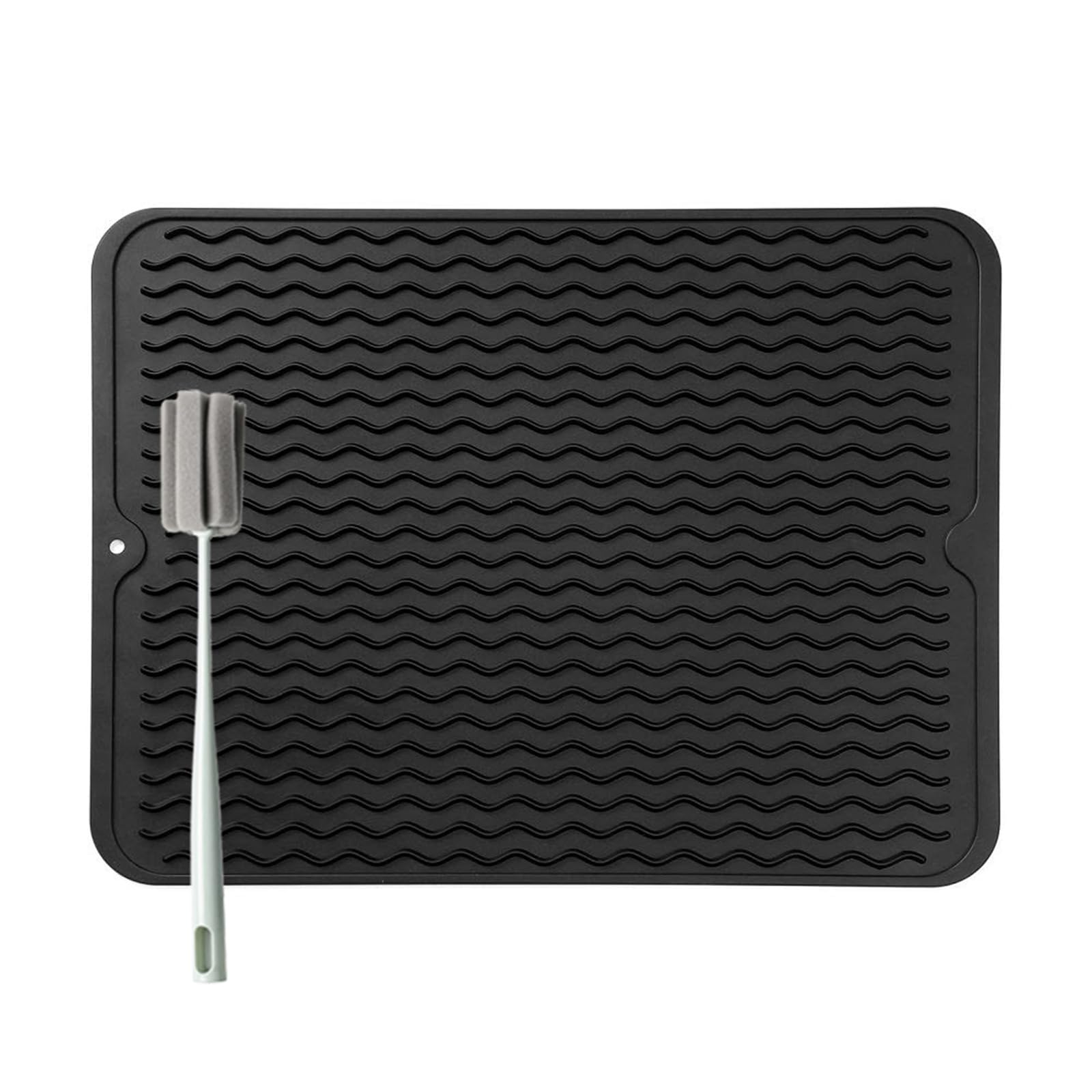 Tappetino scolapiatti in Silicone - 40 x 30 cm Grande Tappetino Antiscivolo scolapiatti, Senza BPA, Tappetino scolapiatti Arrotolabile con Spazzola per la Pulizia in Spugna