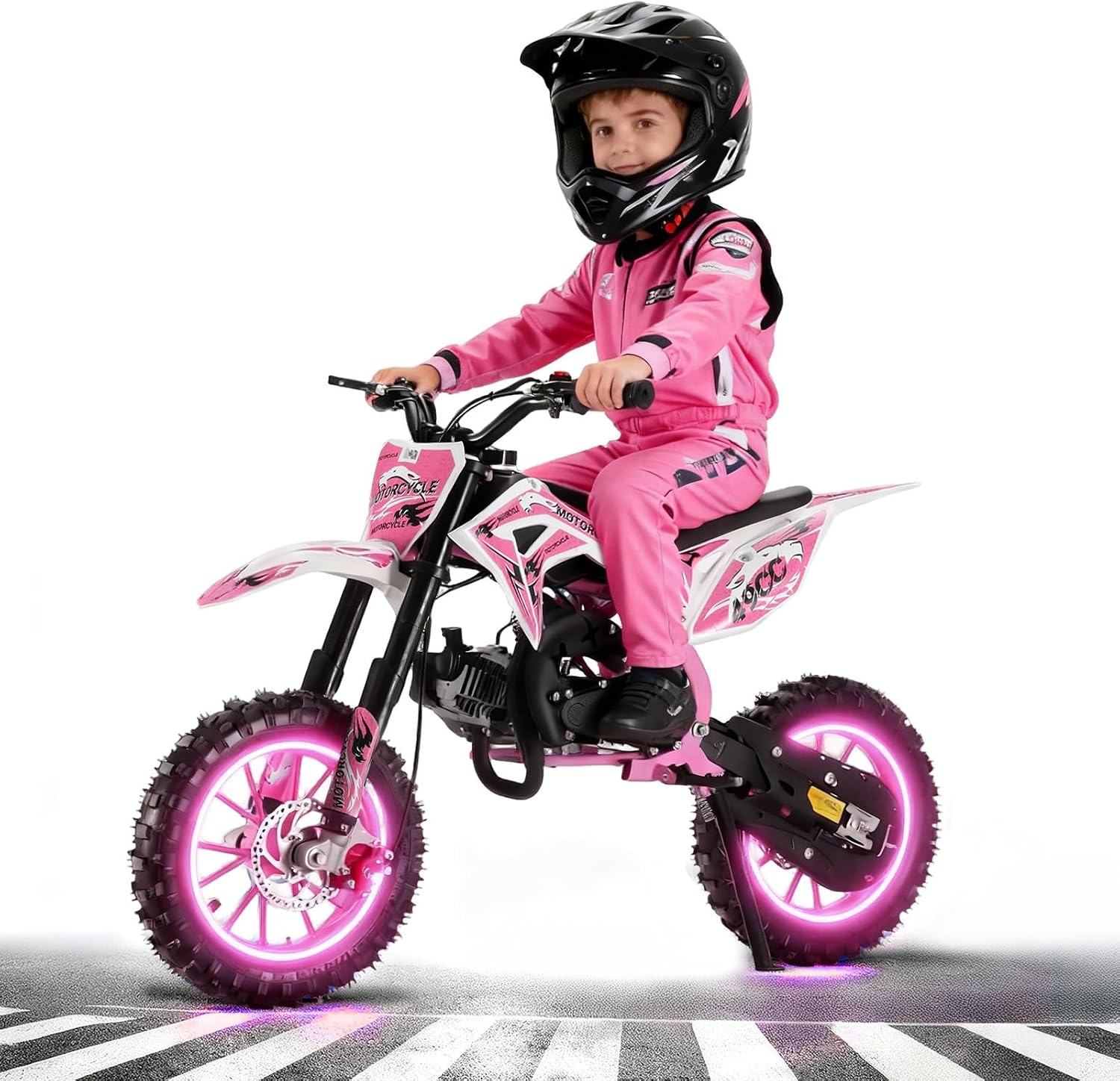 50cc Kids Dirt Bike, 2-Stroke Gas Power Motocross Kids Gas Motorcycle with Front Rear Disc Brakes, Pull Start Off Road Motorcycle Mini Dirt Bike Up to 24 Mph Birthday Gifts for Boys and Girls Green