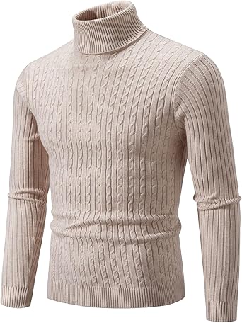 Mens High Neck Raglan Sleeve Pullover Casual Long Sleeve Mock Turtleneck Waffle Textured Knitted Sweaters Beige,3X-Large