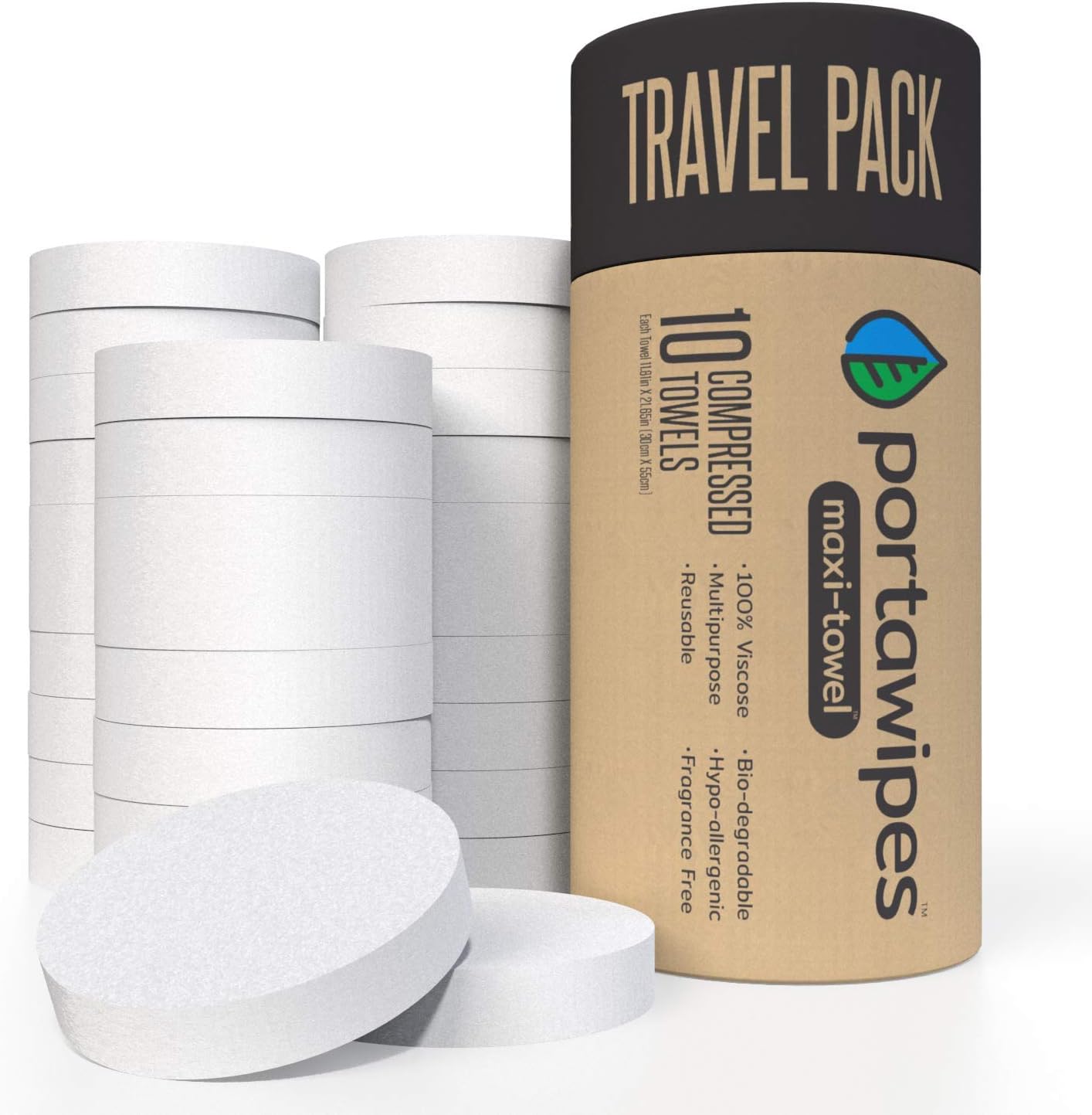 Portawipes Maxi-Towel Jumbo Sized (11.5" X 22") Compressed Towel Tablet Cloth Wipes - 40 Towel Travel Pack with Carrying Case