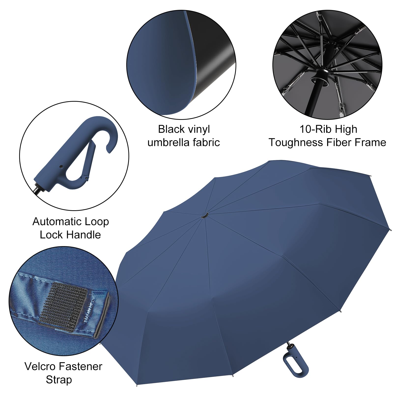 HCQC Parapluie Pliant Automatique Compact – Résistant au Vent et à la Tempête – Léger et Solide – Ouverture et Fermeture Faciles – Parapluie de Voyage pour Homme et Femme