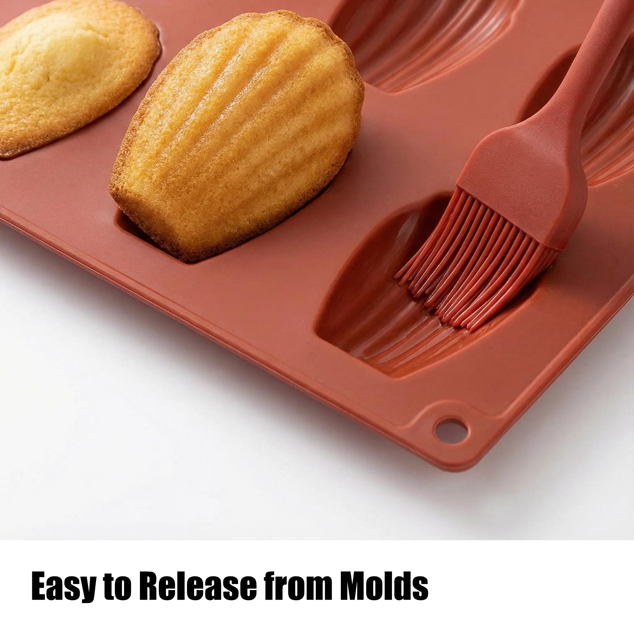 YXHZVON Madeleine - Moldes para hornear (2 unidades, silicona, 20 cavidades con 1 cepillo de silicona, moldes de chocolate, sin BPA, para mini pasteles de chocolate, color rojo)