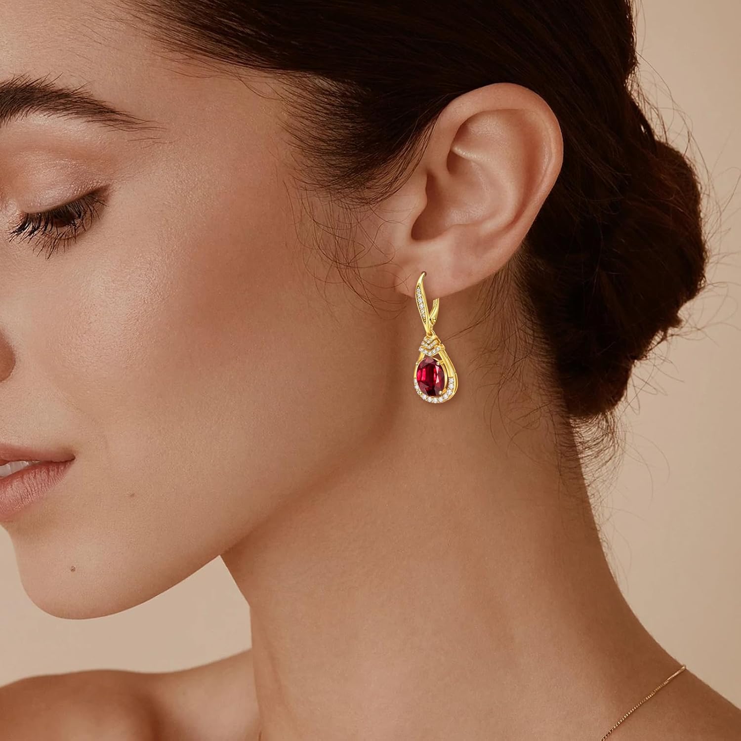 18K G Plated Sterling Silver Birthstone Dangle Earrings for Women | Oval Cut CZ Crystal Teardrop Leverback Earring Hypoallergenic | Bride Wedding Gifts | Anniversary Jewelry Birthday Gifts
