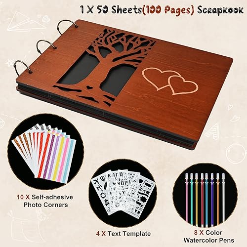 Miniatura 3 de Giiffu Álbum de recortes de madera para bricolaje, 100 páginas, libro de invitados, recargable, libro de recortes, libros de recuerdos para bodas,