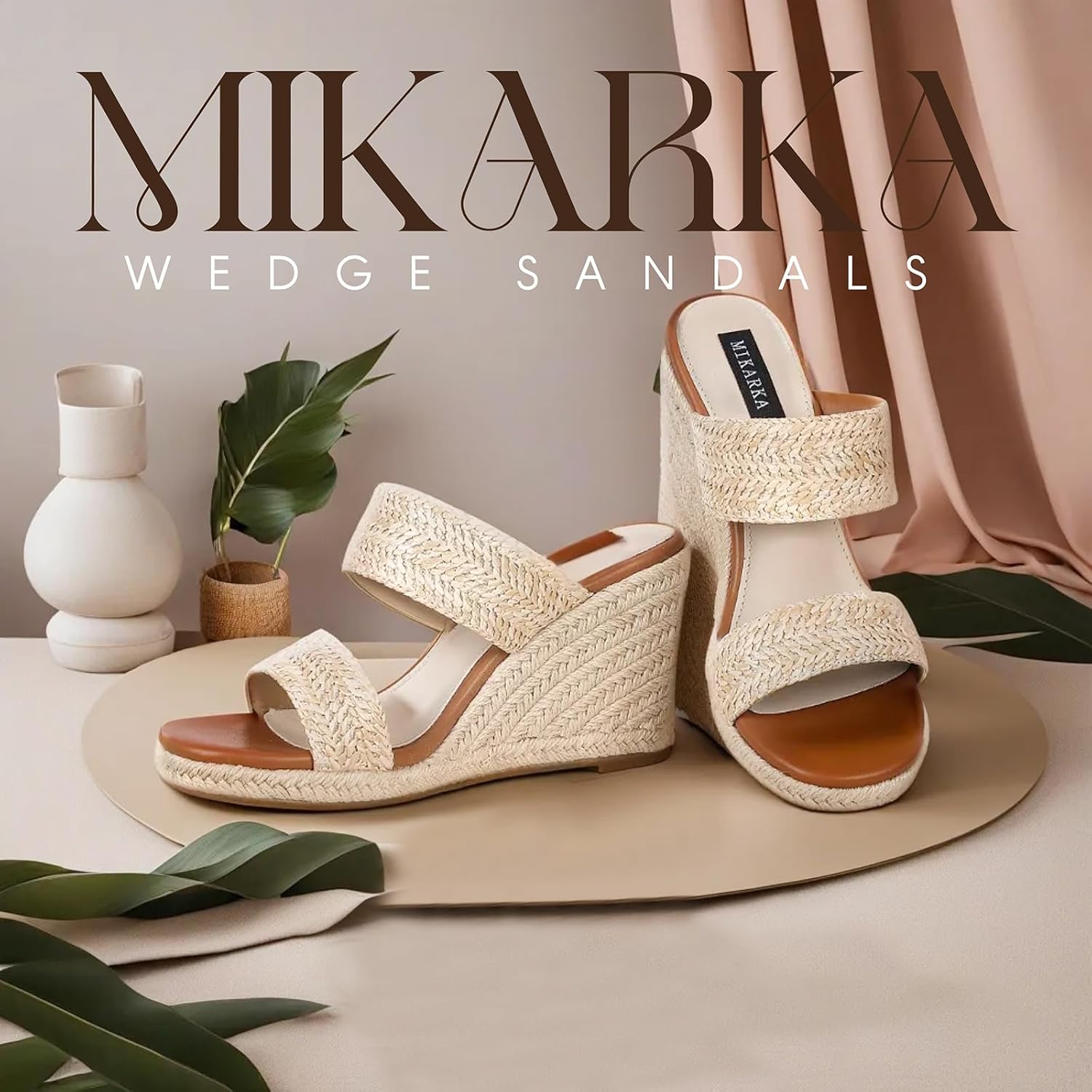 mikarka Slip On Wedge Sandals for Women Open Toe Espadrilles Platform Slides Dressy High Heel Beach Summer Sandal Comfortable Wedges Shoe Mules - Image 3