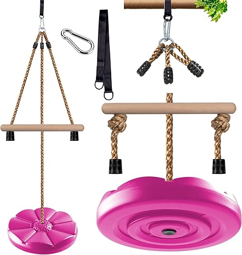 Miniatura 7 de KINSPORY Columpio de disco para niños, accesorios de juego de columpios, barras de mono de gimnasio de altura ajustable de 7 pies, asiento de árbol