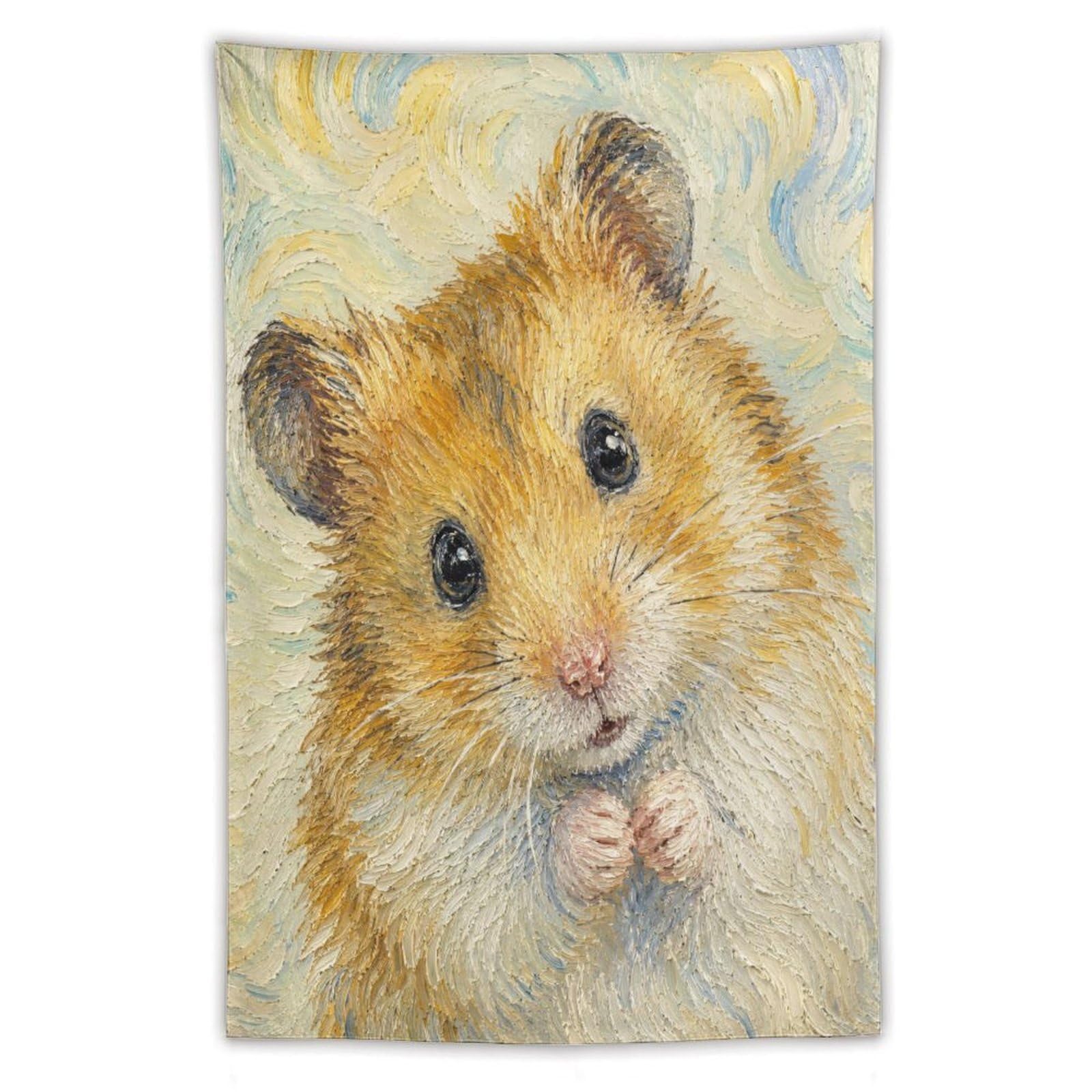 W7C8U2X3 Cute Hamster Portrait Wall Tapestry, Realistic Illustration