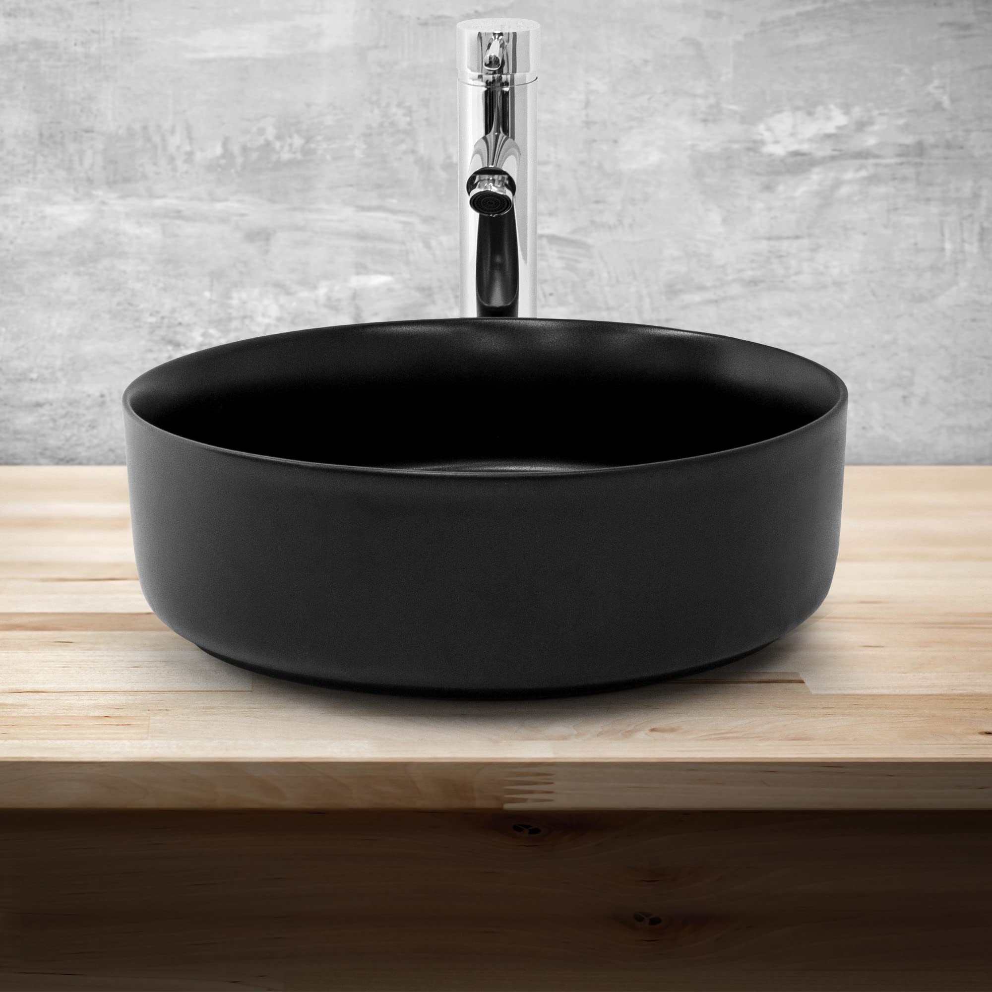 ML-Design Lavabo de Cerámica Negro Mate Redondo Ø 360 x 120 mm Con Agujero de Desagüe Lavamanos Moderno Sobre Encimera Sobremesa Pila Para Baño Aseo Fregadero Diseño Minimalista