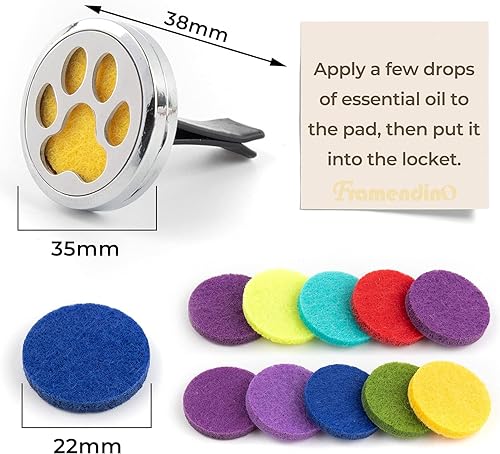 Miniatura 4 de Framendino, Paquete de 2 medallones de huellas de perro para difusor de aceites esenciales con 20 almohadillas de repuesto de fieltro