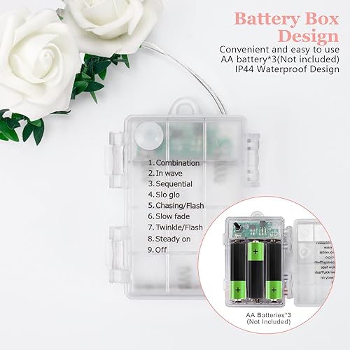 Miniatura 6 de VIPMOON Guirnalda de luces LED de rosas para el día de San Valentín, 6.6 pies, luz romántica de rosas, 20 luces LED que funcionan con pilas para