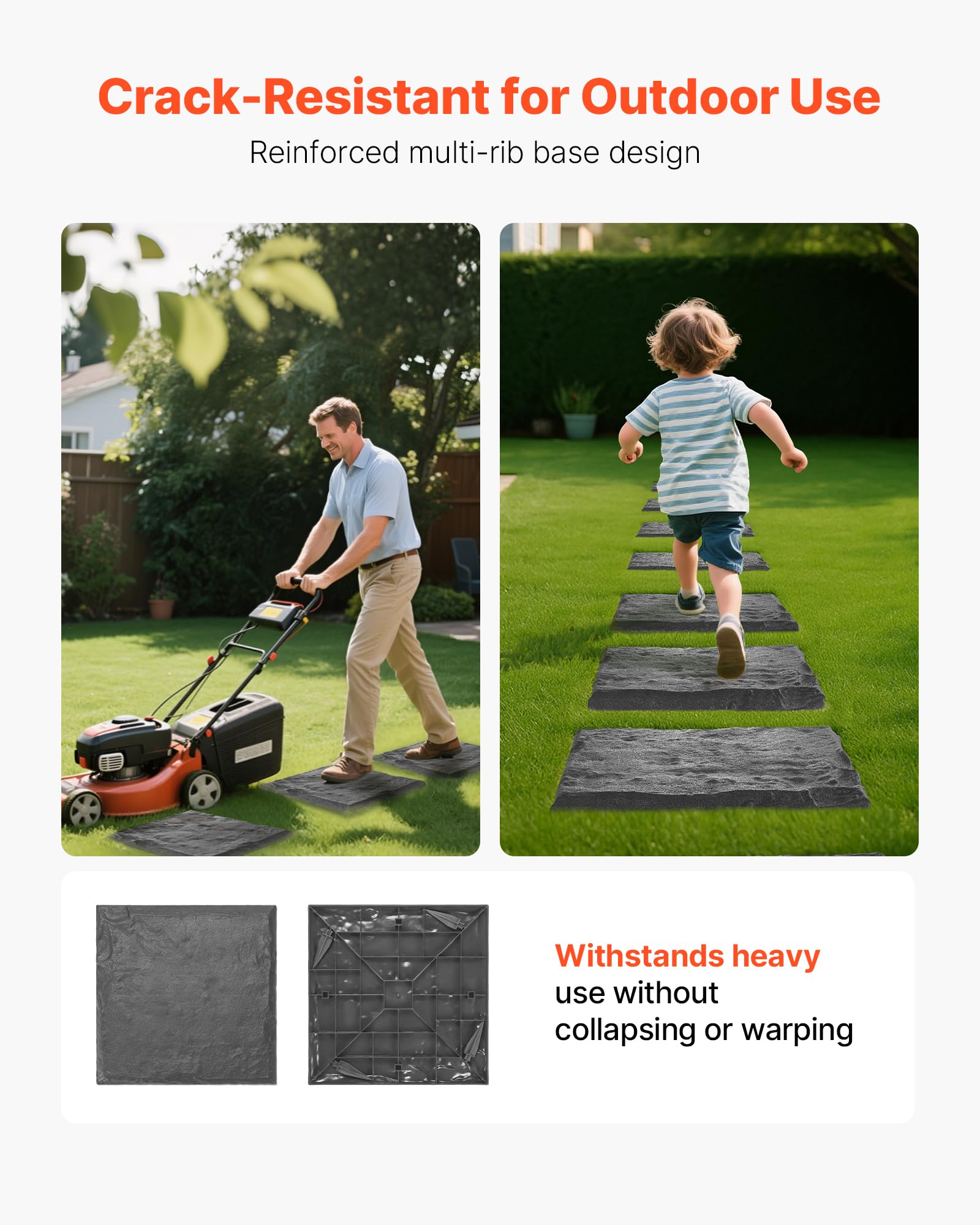 VEVOR Trittsteine Garten, 16 Stk., 395x395 mm, dekorative Gehwegplatte mit Pfählen, Kunststoff-Wegepflaster, Steinplatte aus PC+ABS-Harz, Steinoptik für Rasen, Terrassenlandschaft, Grau