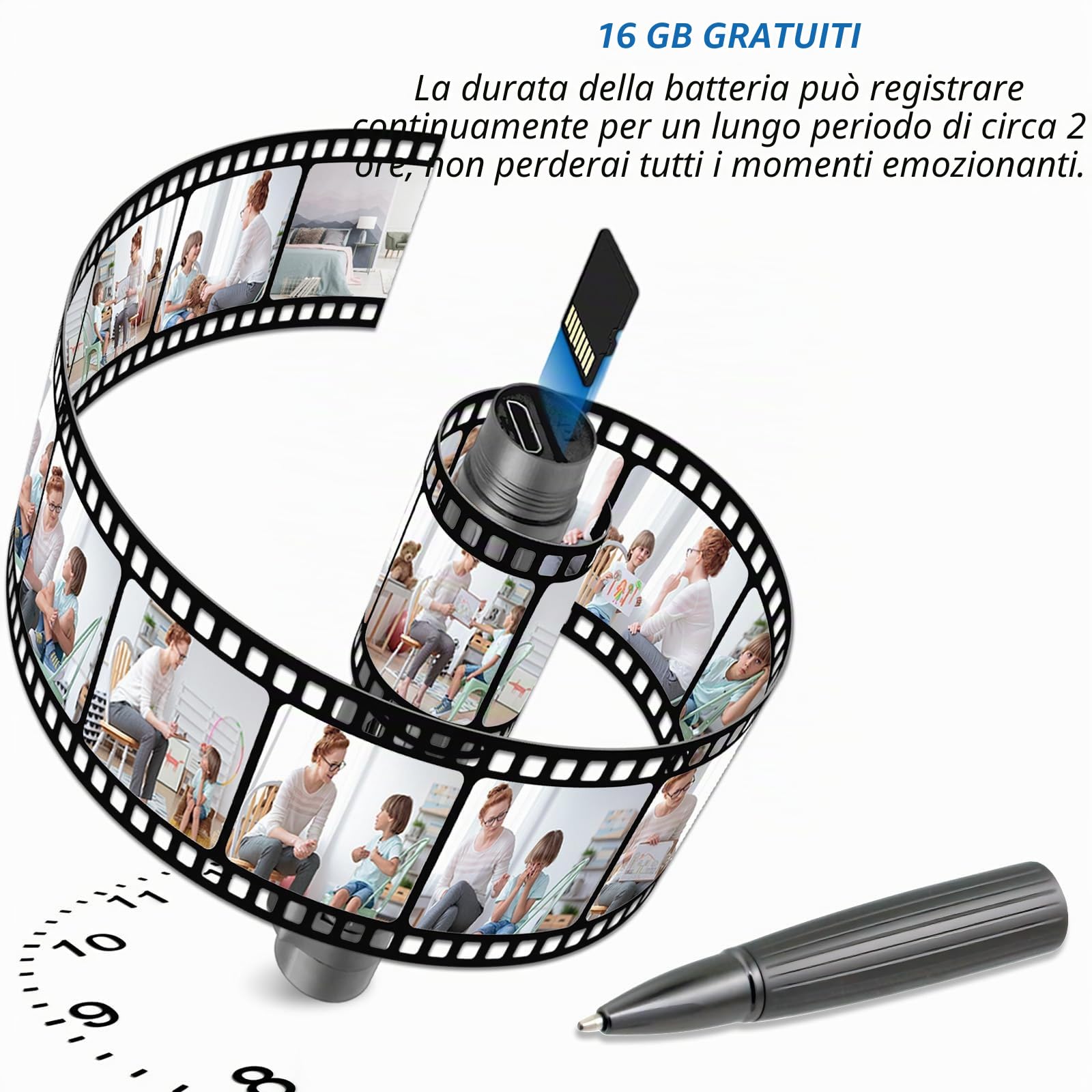 OTADUG Telecamera spia penna, 16 GB Penna fotografica nascosta, telecamera nascosta 1080P con monitoraggio del movimento, registrazione video e audio