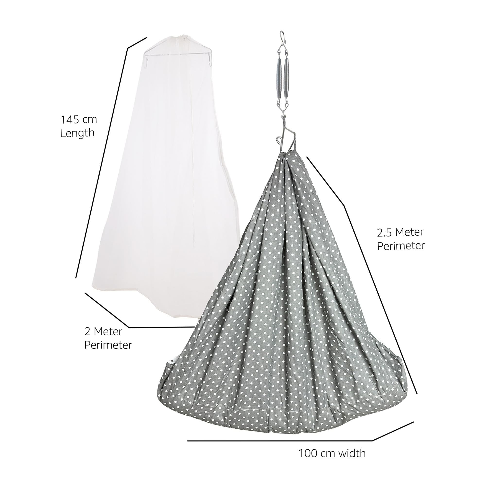 beetot Baby Cradle Set Swing/Jhula (Thottil Cloth, Palna, Dolna) | Hanging Cradle with Removable Bed, Mosquito Net, Spring, Triangle Hanger | Up to 15 kg | 0-2 Years | PRE-Print MELANCHI DOT-15983 - Image 2 thumbnail
