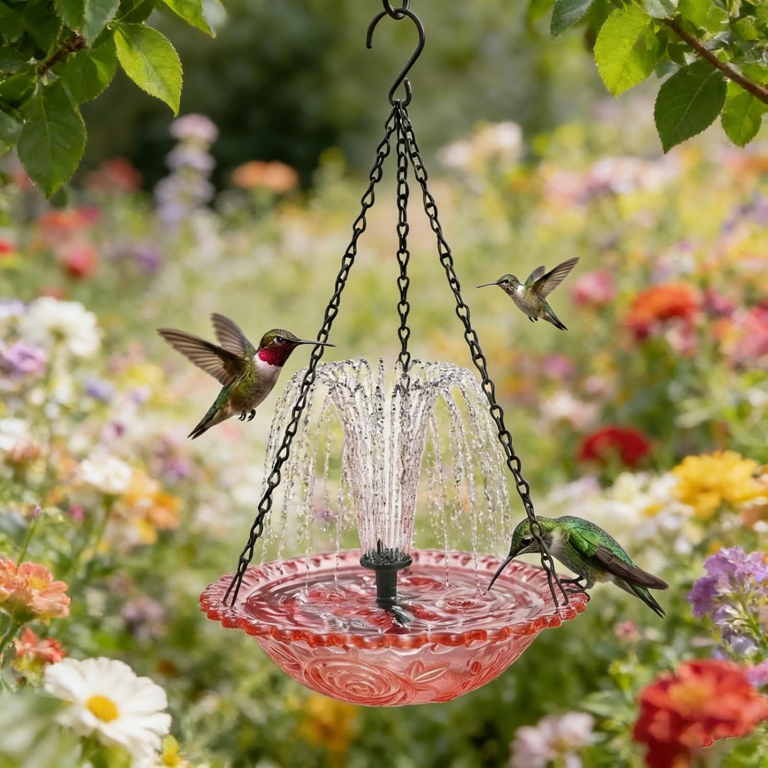 Solar Cascade Hanging Bird Bath Fountain, Solar Powered Glass Bird Bath for Outdoors, Large Bowls for Hummingbirds, Attracts Birds to Garden Décor (Calming(Blue),Double Layer)