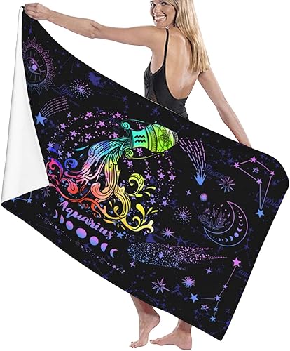 Aquarius - Toalla de baño con signo del zodíaco, toalla de baño para piscina, natación, campamento al aire libre y deportes, toallas de