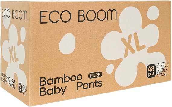 ECO BOOM Bamboo Nappies Pants Size 5 12-17kg, 48 Count - Vegan & Eco Friendly Training Pants, Extra Soft & Fragrance-Free, Highly Absorbent & Leak-Proof, Hypoallergenic for Sensitive Skin
