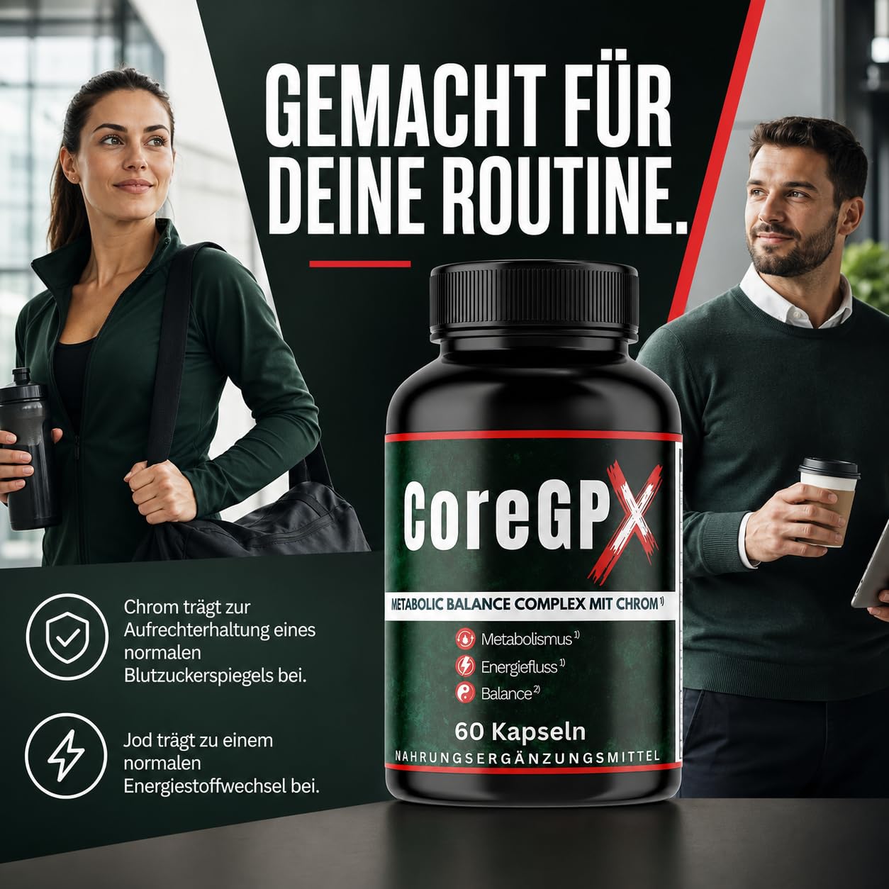 Core GPX Original von ZENICAPS – 60 Stoffwechsel Kapseln mit Chrom & Jod – Chrom für normalen Makronährstoffwechsel, Jod für Energiestoffwechsel – mit Grüntee, grünem Kaffee, L-Carnitin & L-Tyrosin