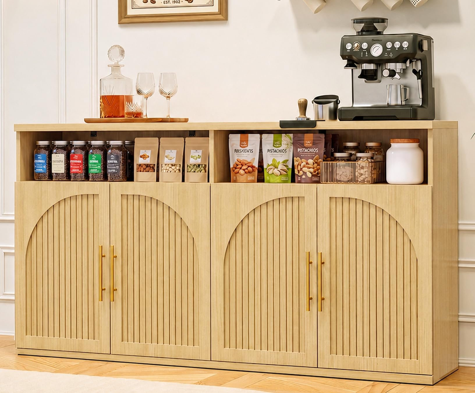 Oak Fluted Mid-Century Sideboard Cabinet