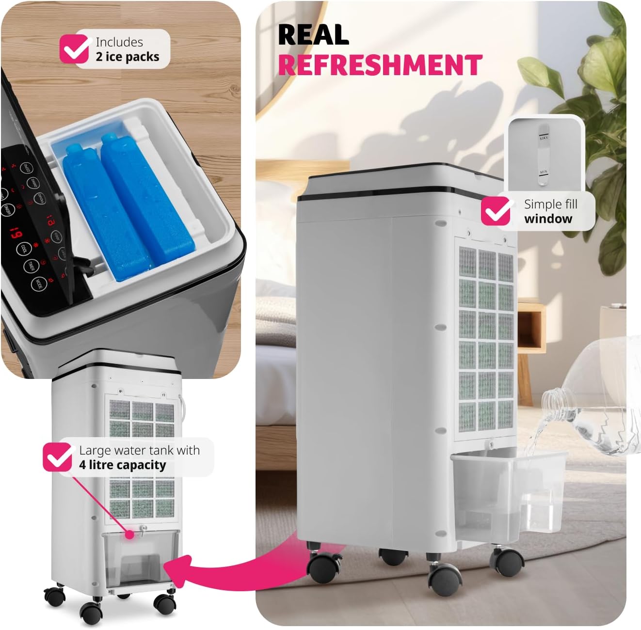 Image showing the water tank being filled and the placement of ice packs inside the tank.