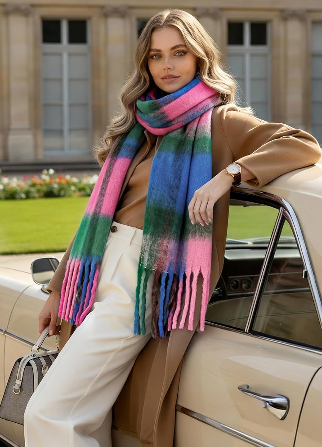 Women Warm Scarf Long Shawl Cold Weather Thick Blanket Scarfs Plaid - Image 6