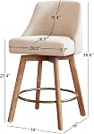Mid Century Modern Counter Height Bar Stools Set of 3,360° Swivel Barstools with Solid Wood Legs,27" Island Chairs with Wrap-Around Backrest,Sand Linen Comfort Fabric