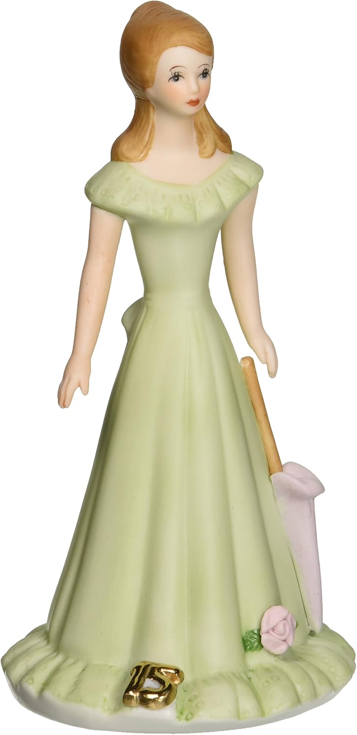 Enesco Growing Up Girls “Brunette Age 15” Porcelain Figurine, 7” Green