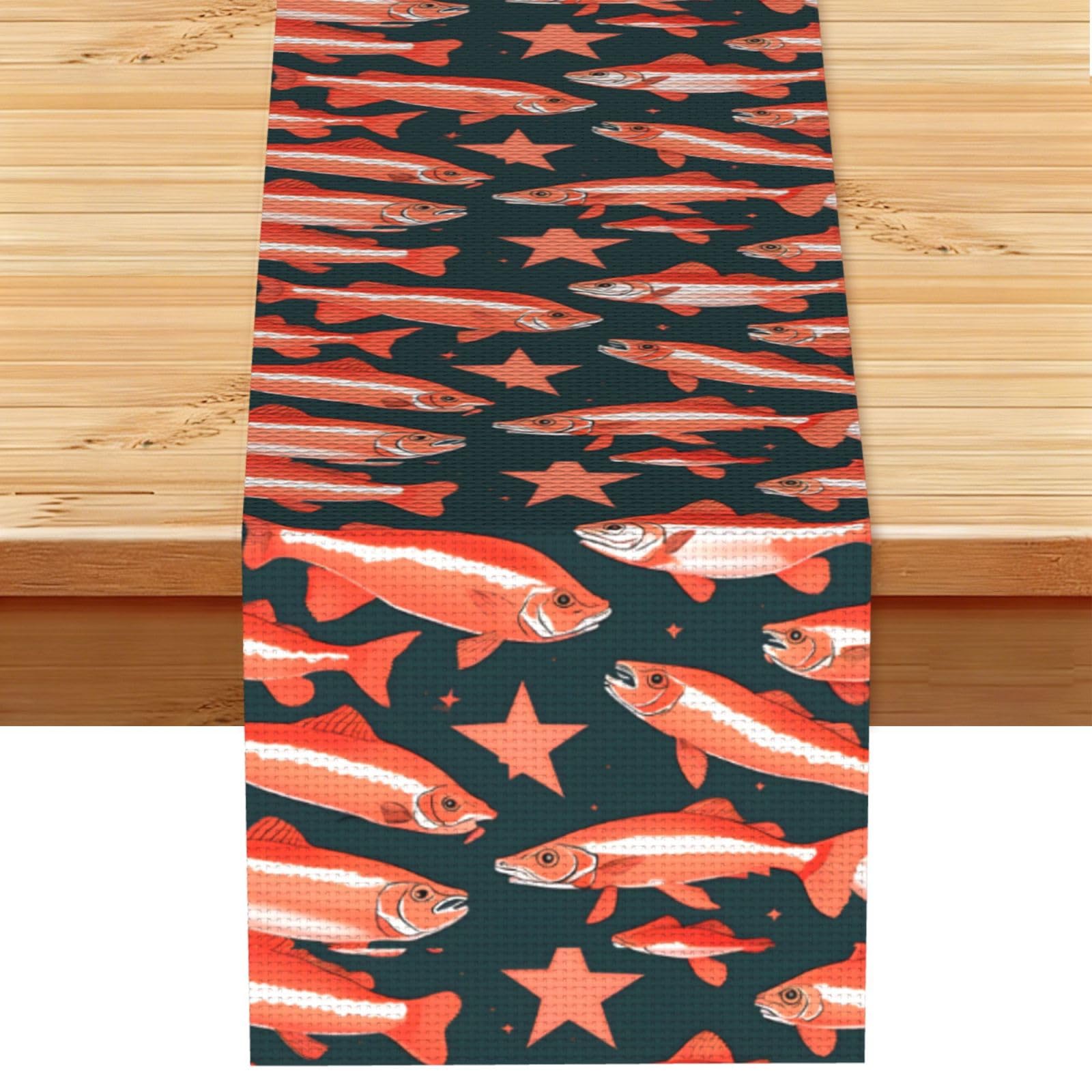 Salmon Print Table Runner for Home Hotel Dining Kitchen Party Indoor Outdoor Decor,13x72 Inch