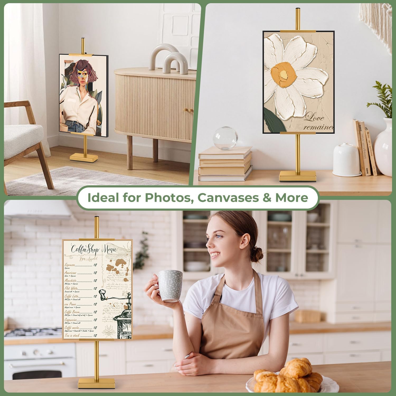 Adjustable Tabletop Easel Stand, Picture Easels for Display up to 28.5 Inches, Heavy Duty Metal Picture Frame Holder for Artwork, Signs & Certificates Display Stand(Gold)